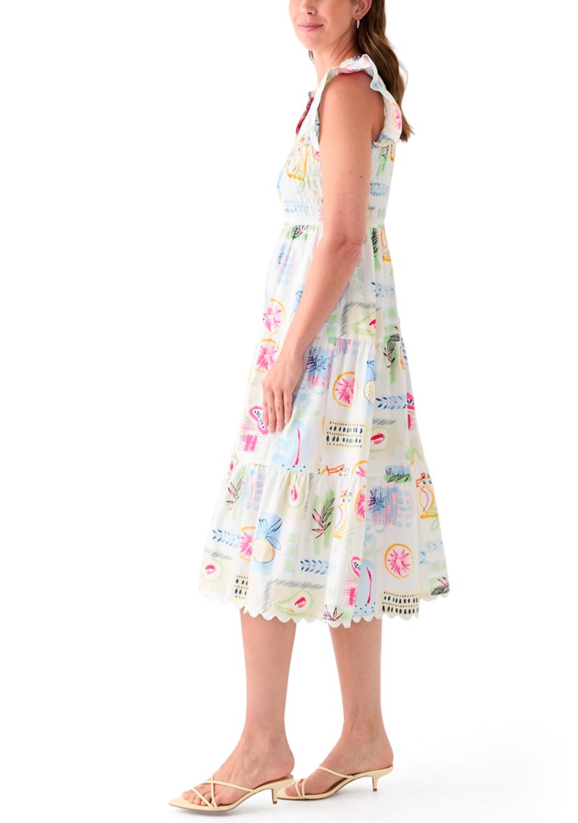 Womens Smocked Split Neck Dress