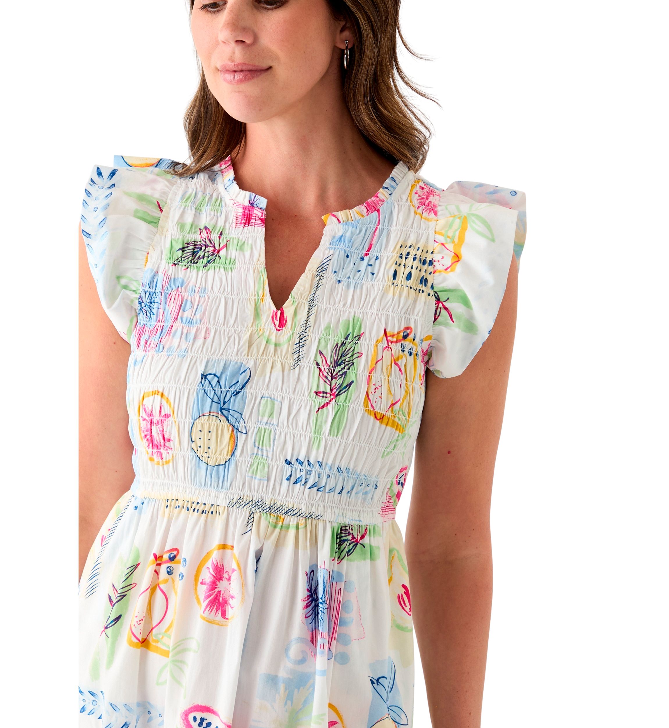 Womens Smocked Split Neck Dress