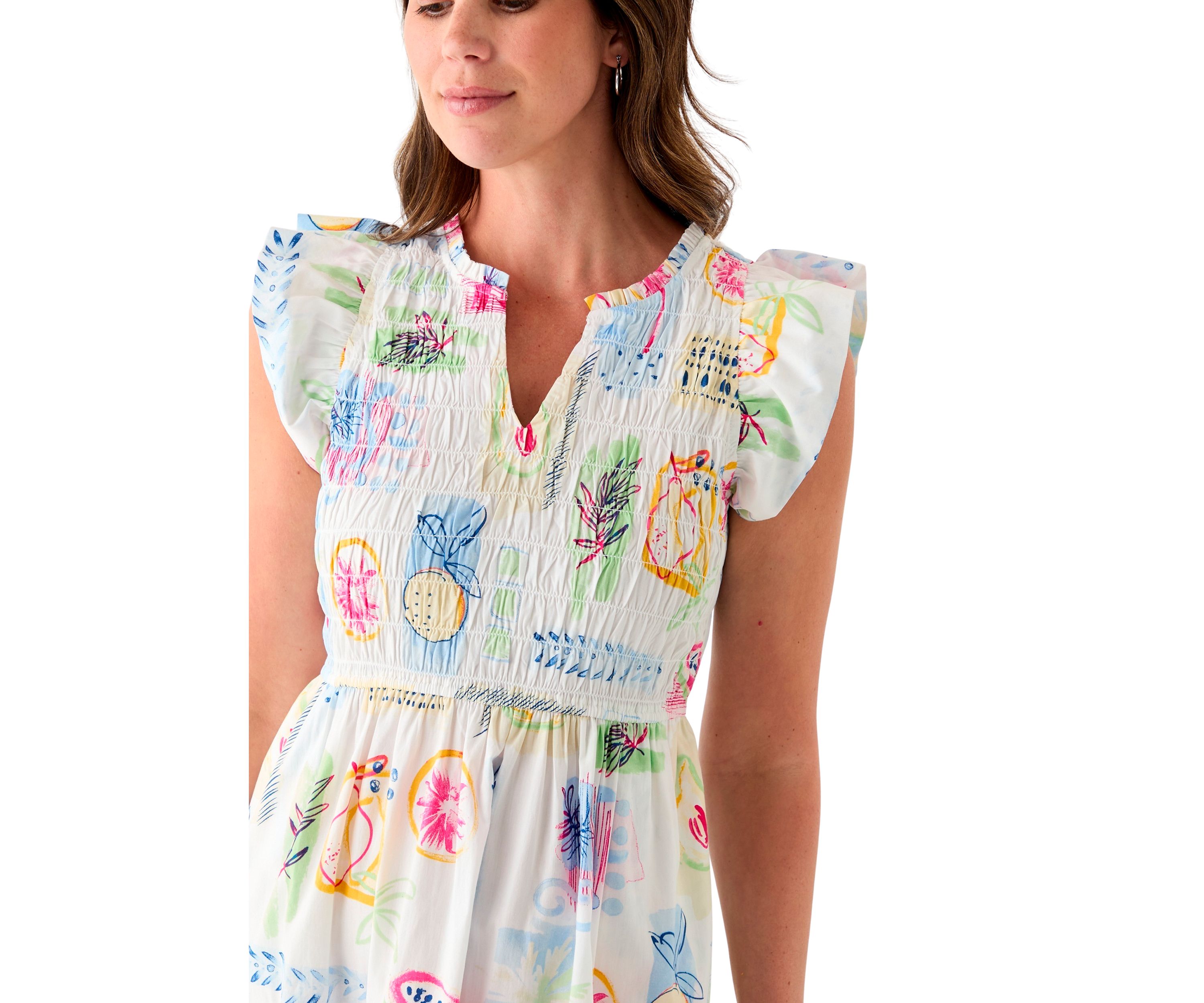 Womens Smocked Split Neck Dress