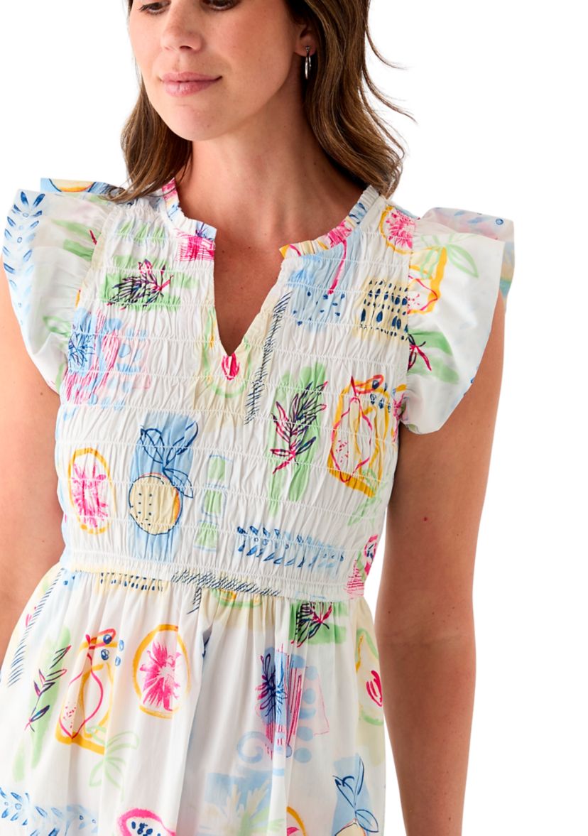Womens Smocked Split Neck Dress