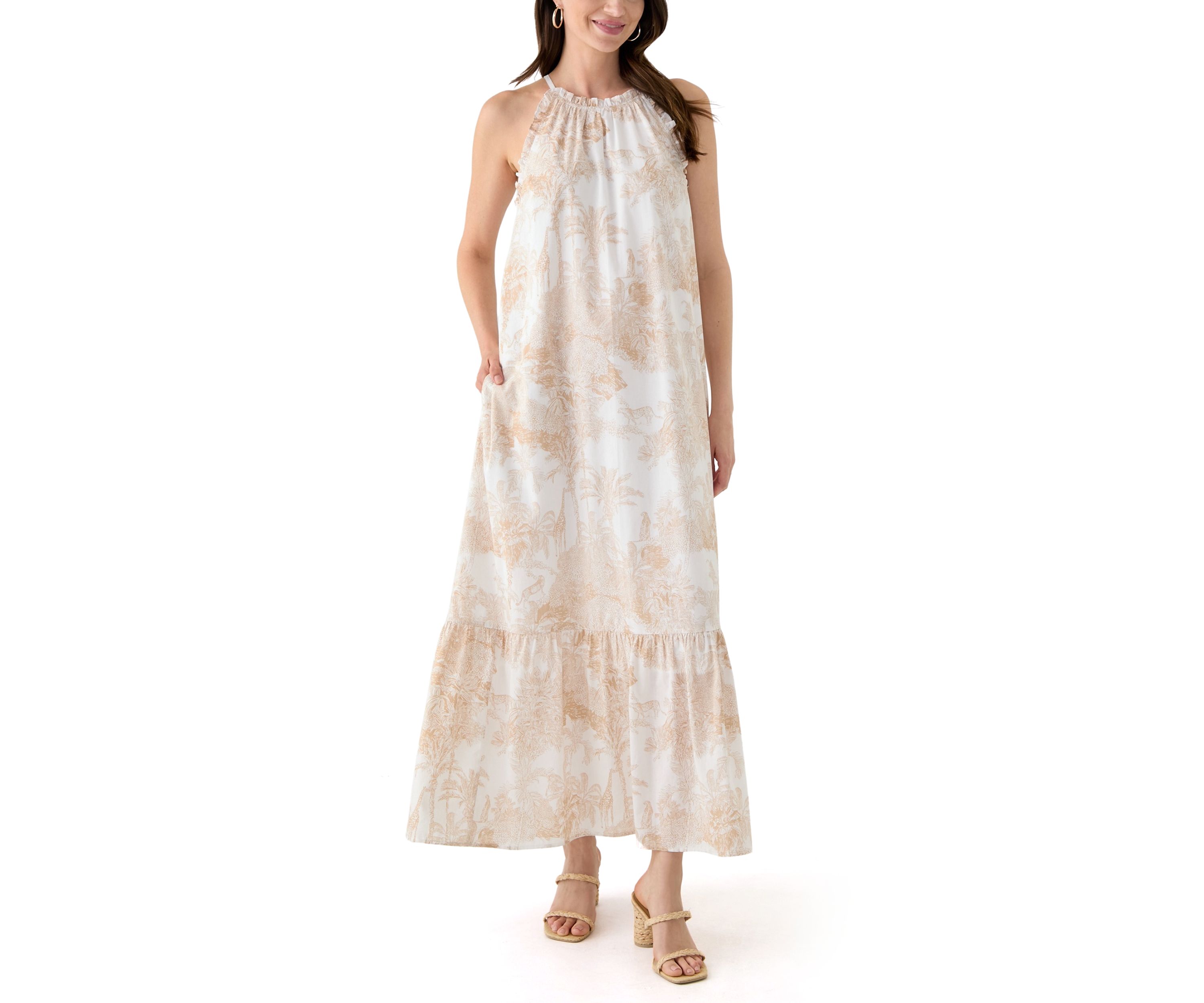 Womens Sleeveless Halter Printed Maxi Dress
