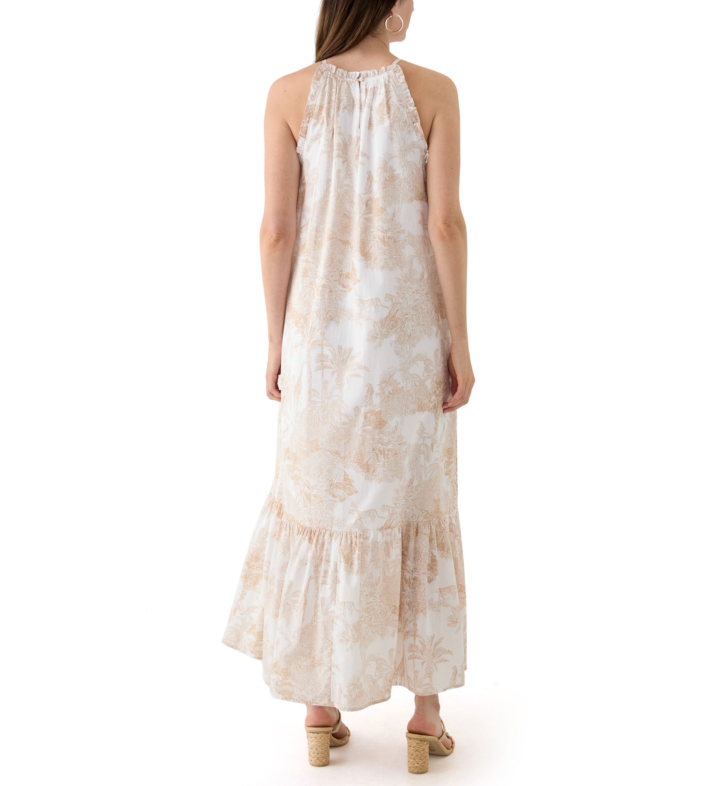 Womens Sleeveless Halter Printed Maxi Dress
