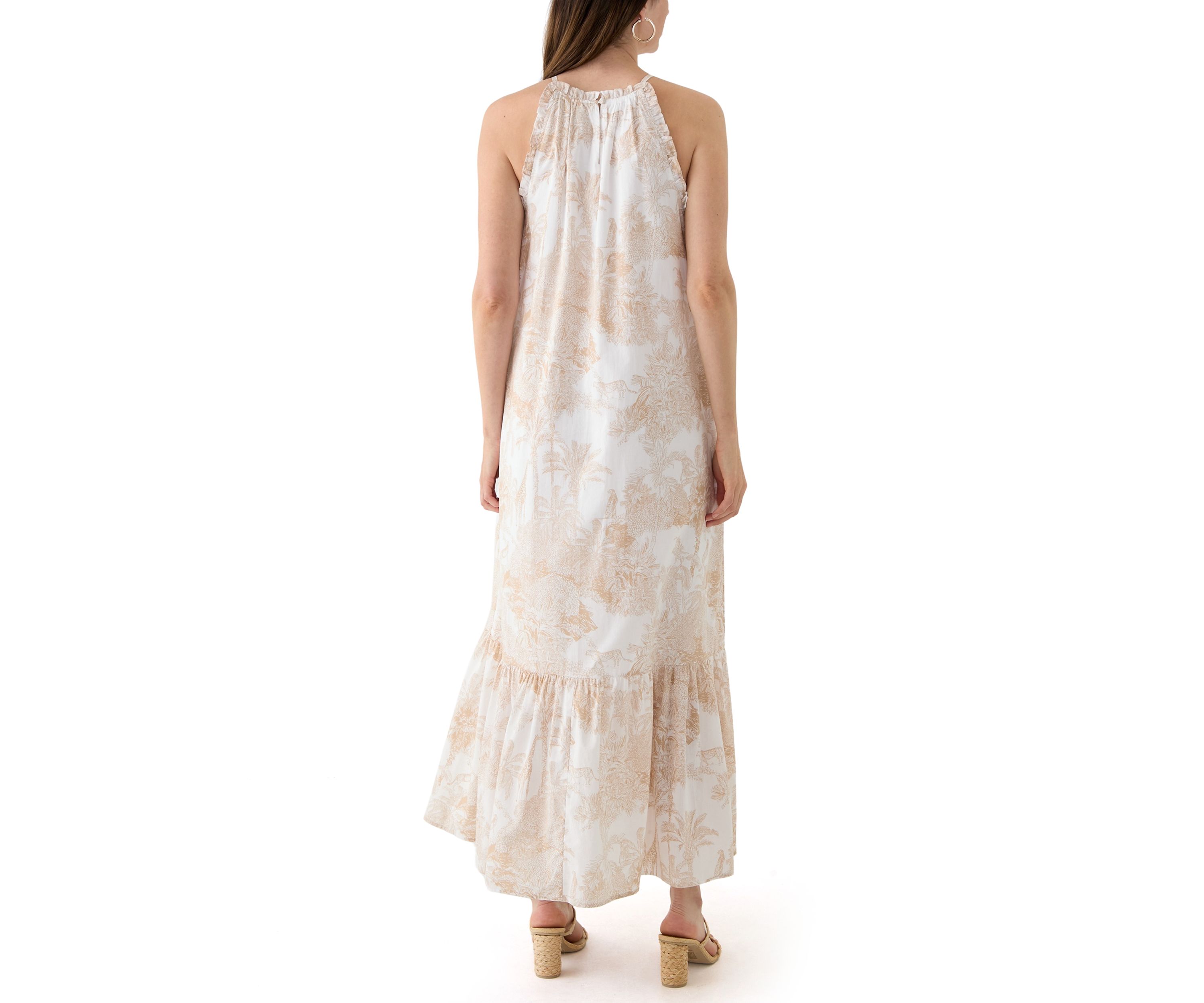 Womens Sleeveless Halter Printed Maxi Dress