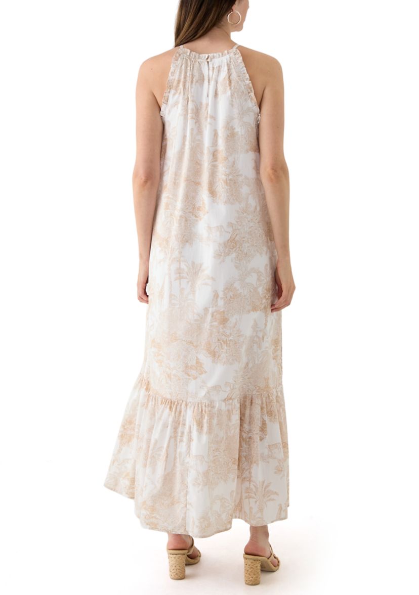 Womens Sleeveless Halter Printed Maxi Dress