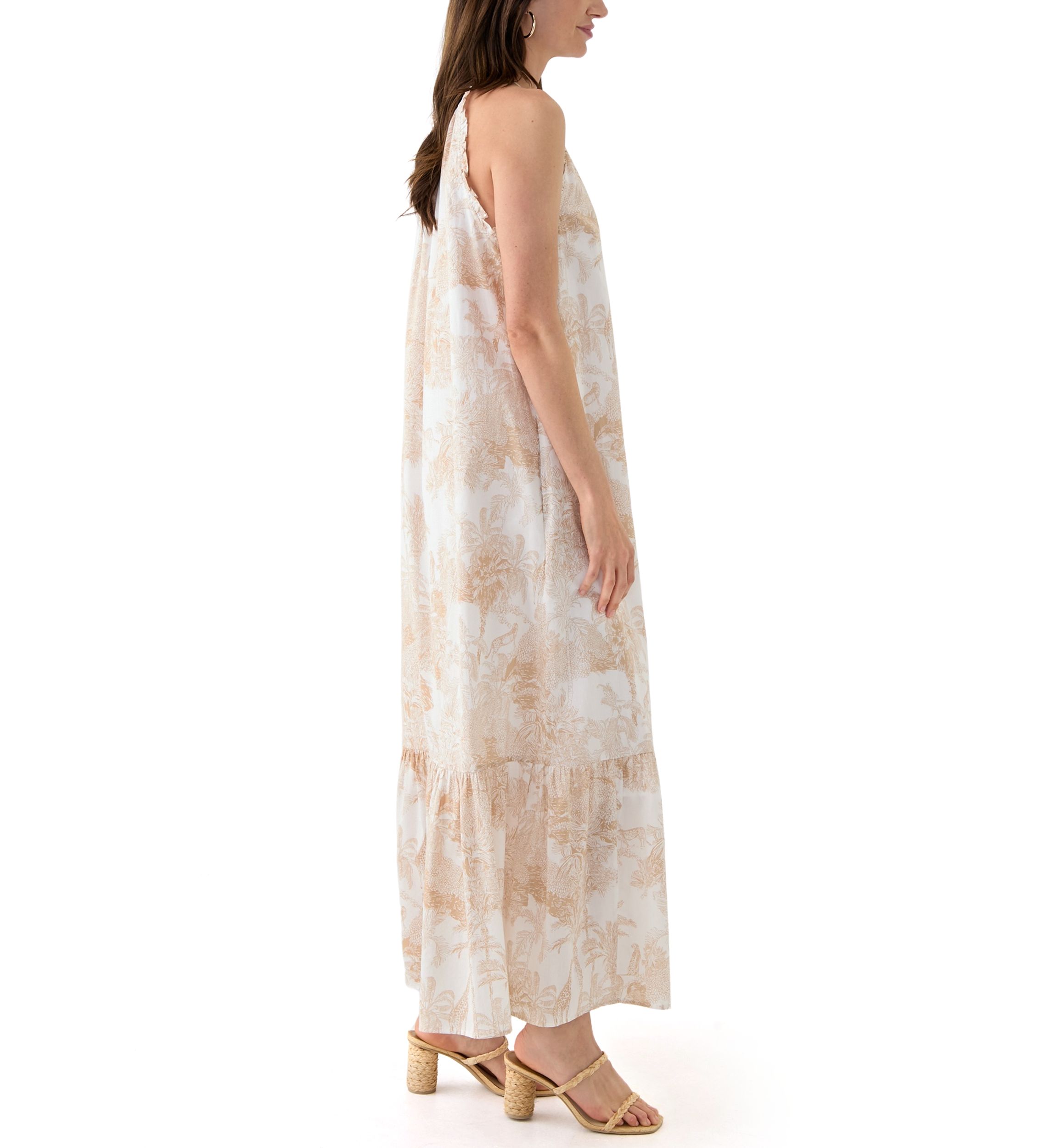Womens Sleeveless Halter Printed Maxi Dress