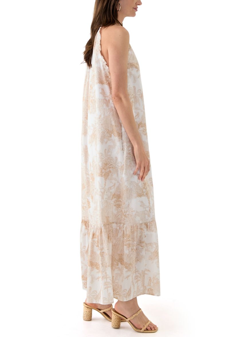 Womens Sleeveless Halter Printed Maxi Dress