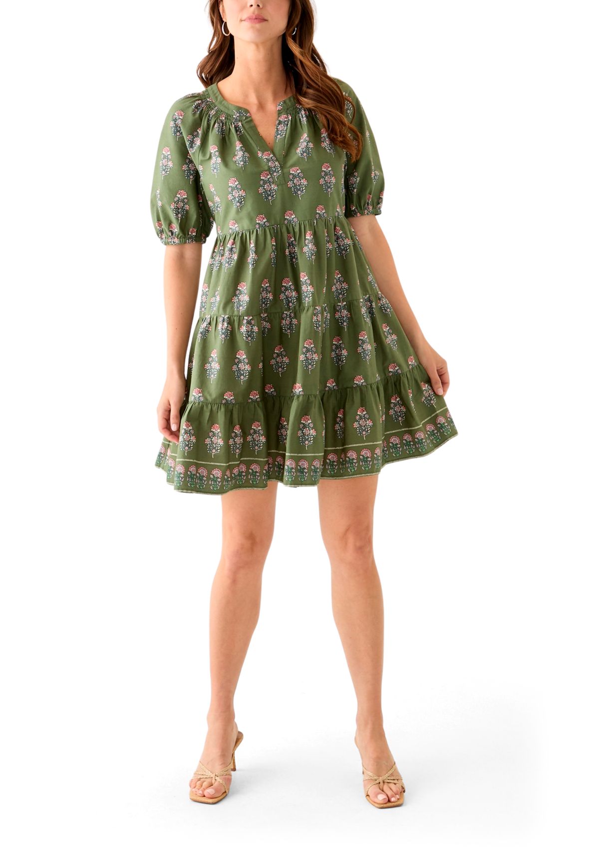 Womens Floral Printed Peasant Dress