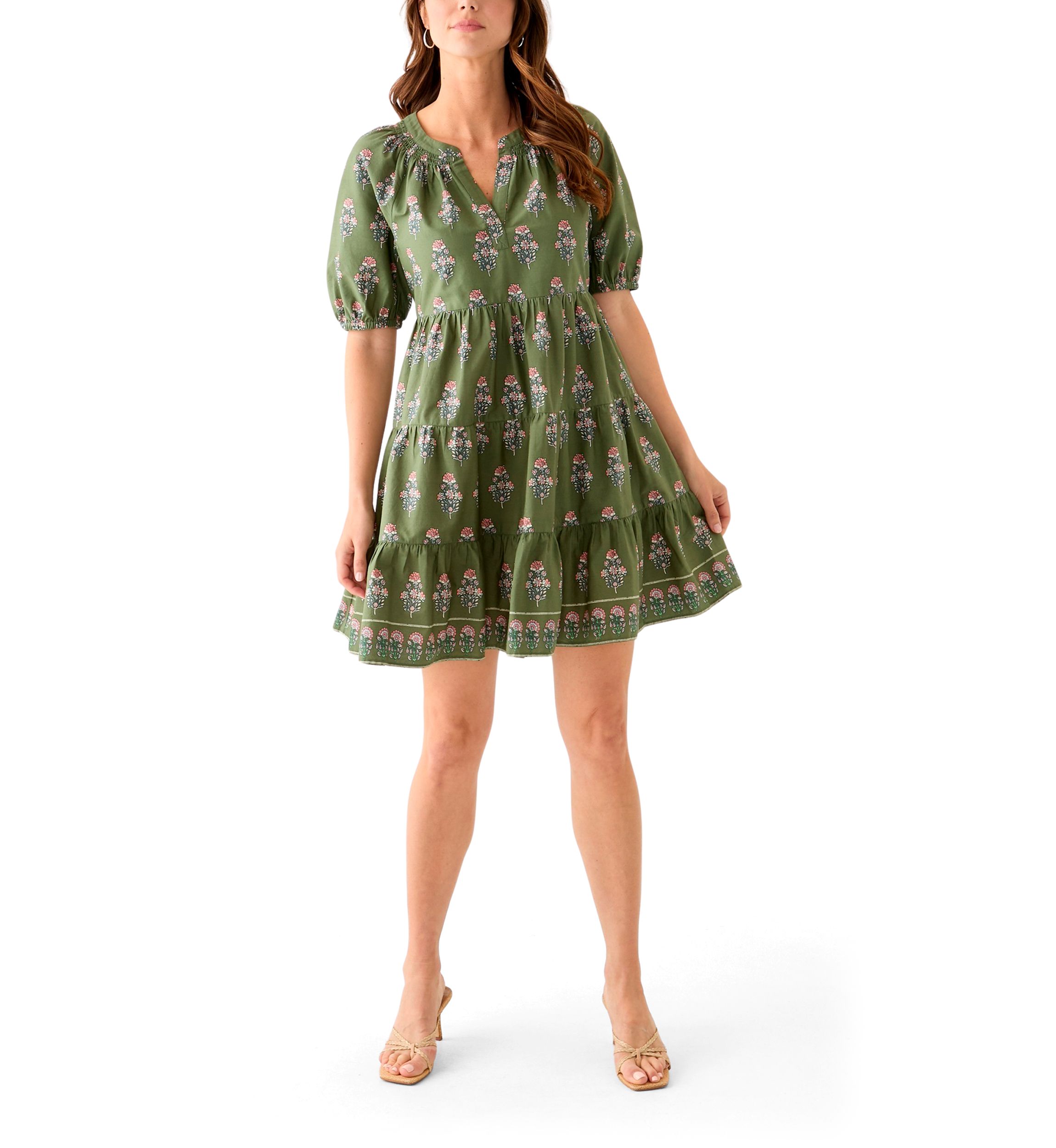 Womens Floral Printed Peasant Dress