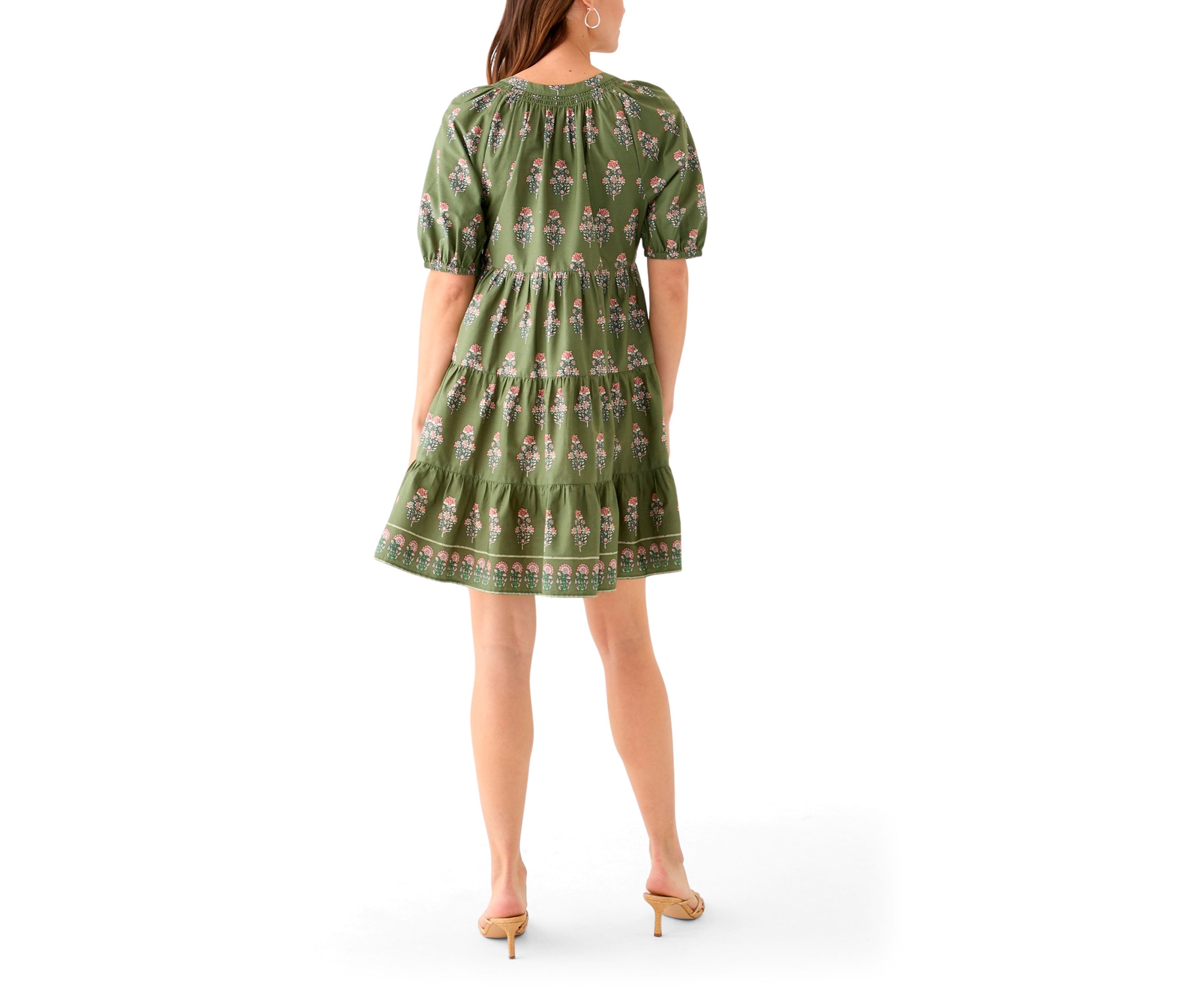 Womens Floral Printed Peasant Dress