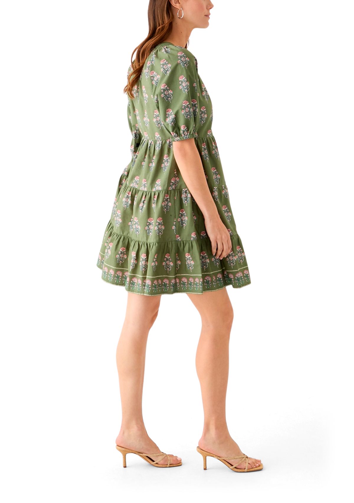 Womens Floral Printed Peasant Dress