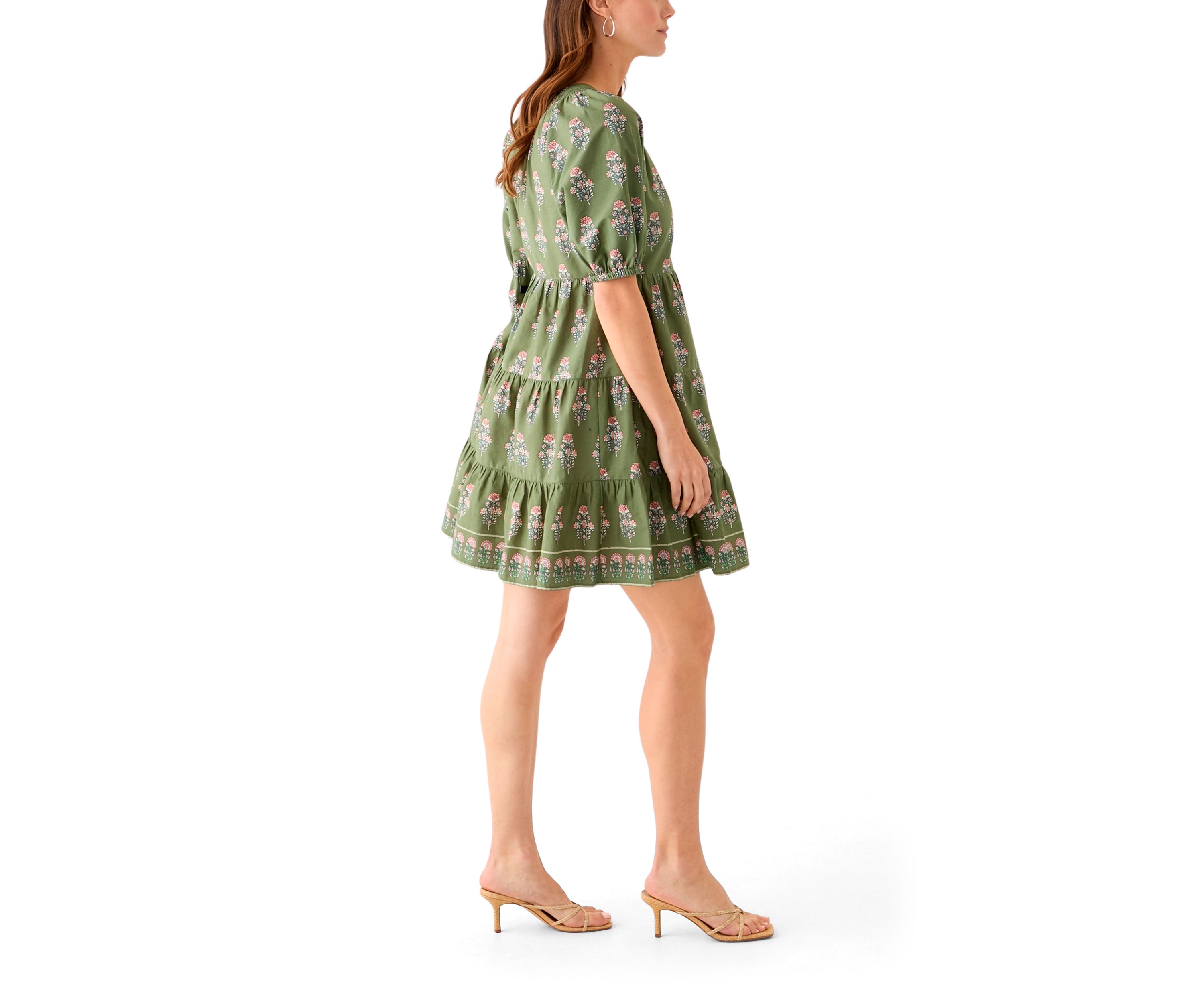 Womens Floral Printed Peasant Dress