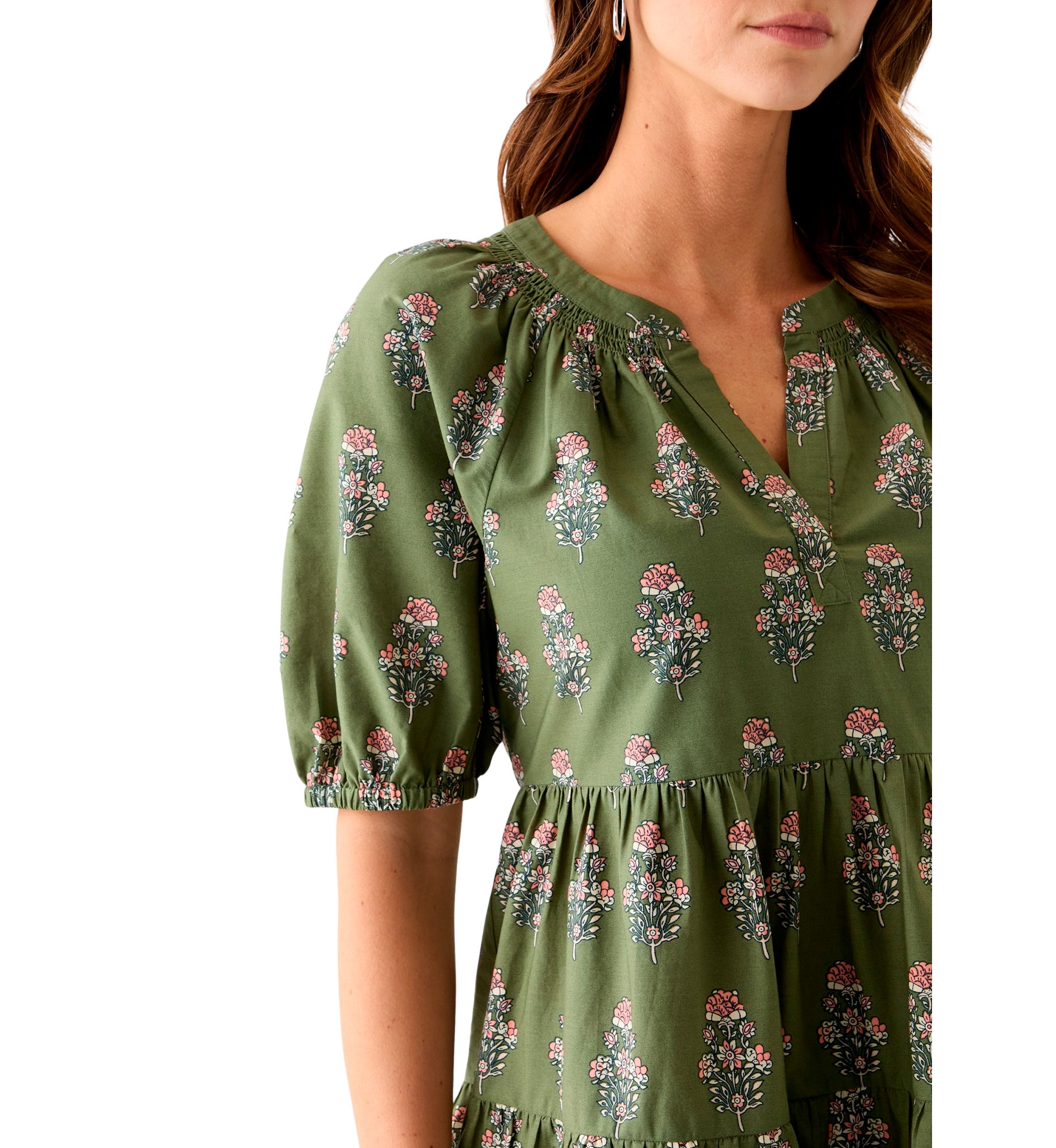Womens Floral Printed Peasant Dress
