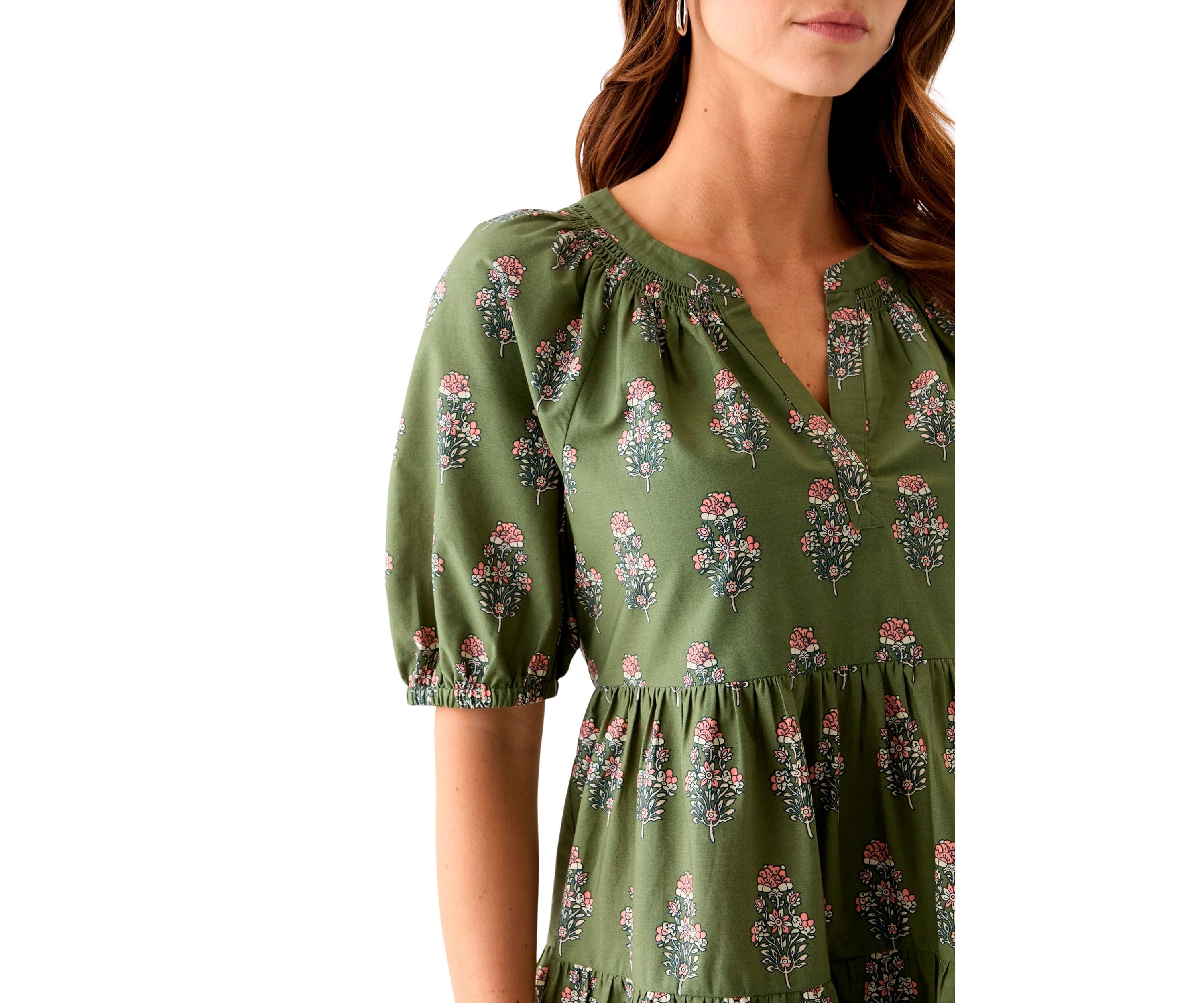 Womens Floral Printed Peasant Dress