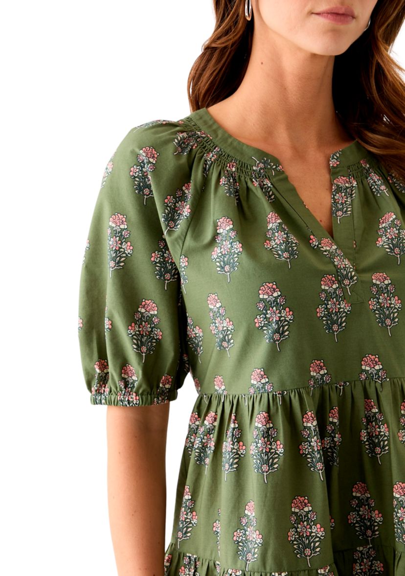 Womens Floral Printed Peasant Dress
