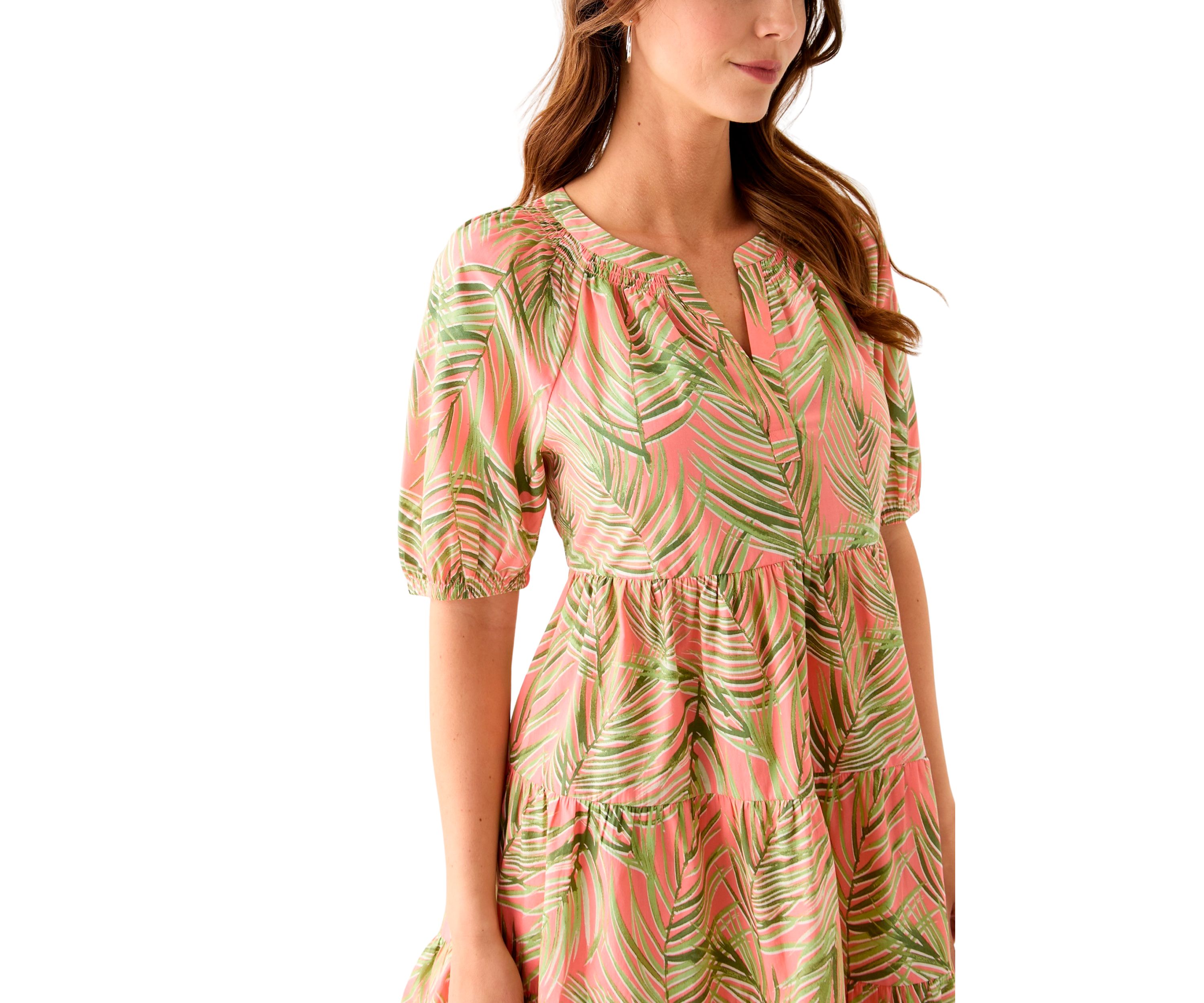 Womens Printed Peasant Dress