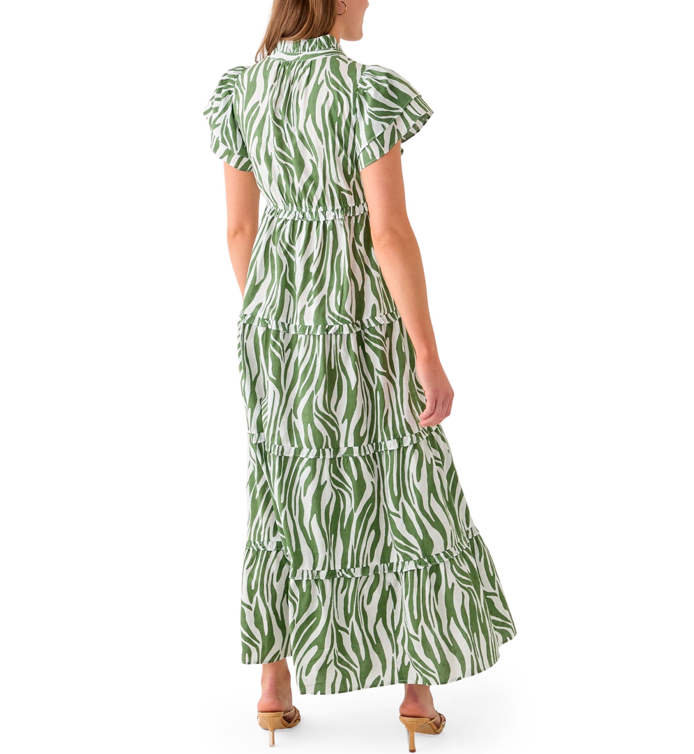 Womens Printed Flutter Sleeve Maxi Dress