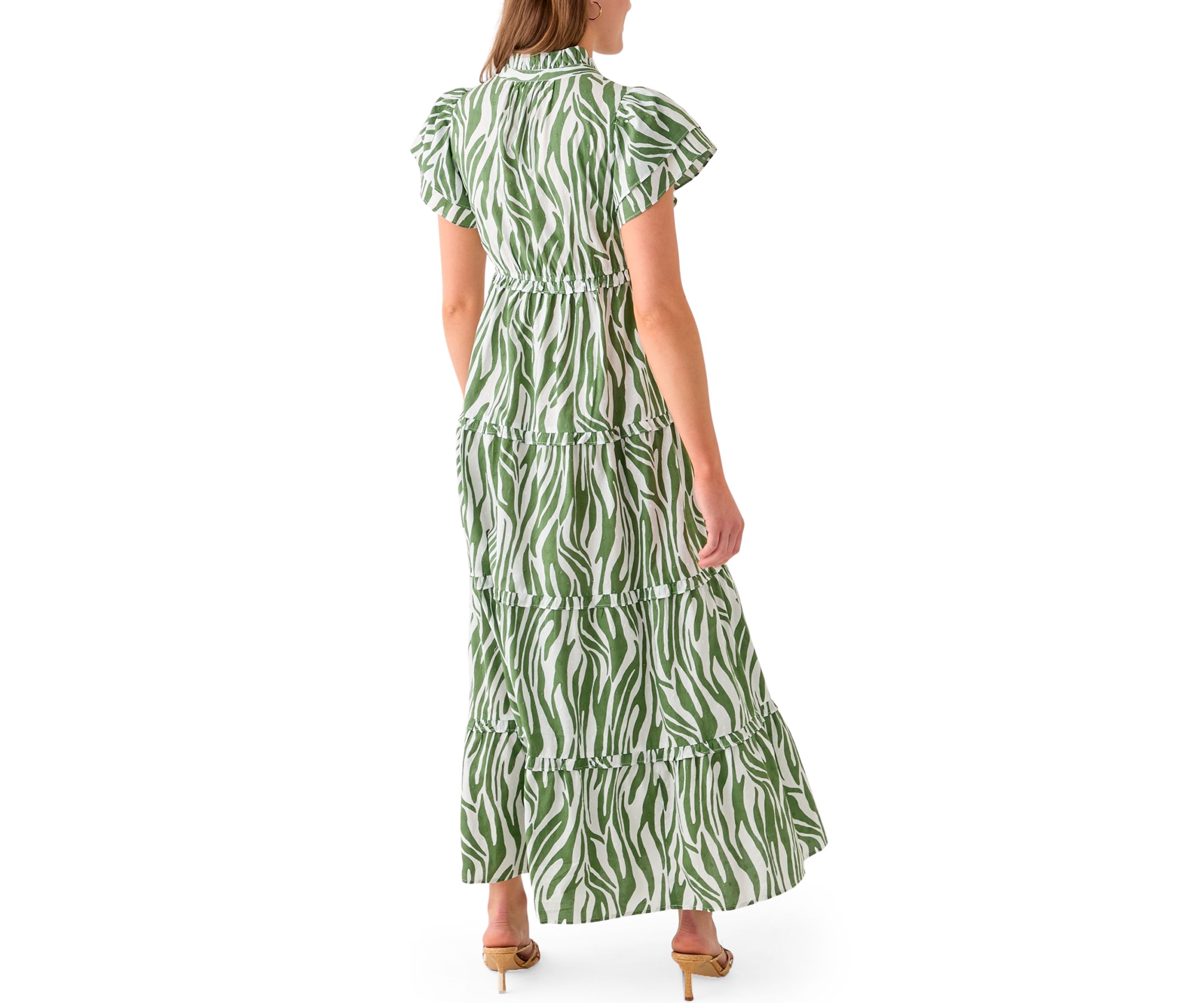 Womens Printed Flutter Sleeve Maxi Dress
