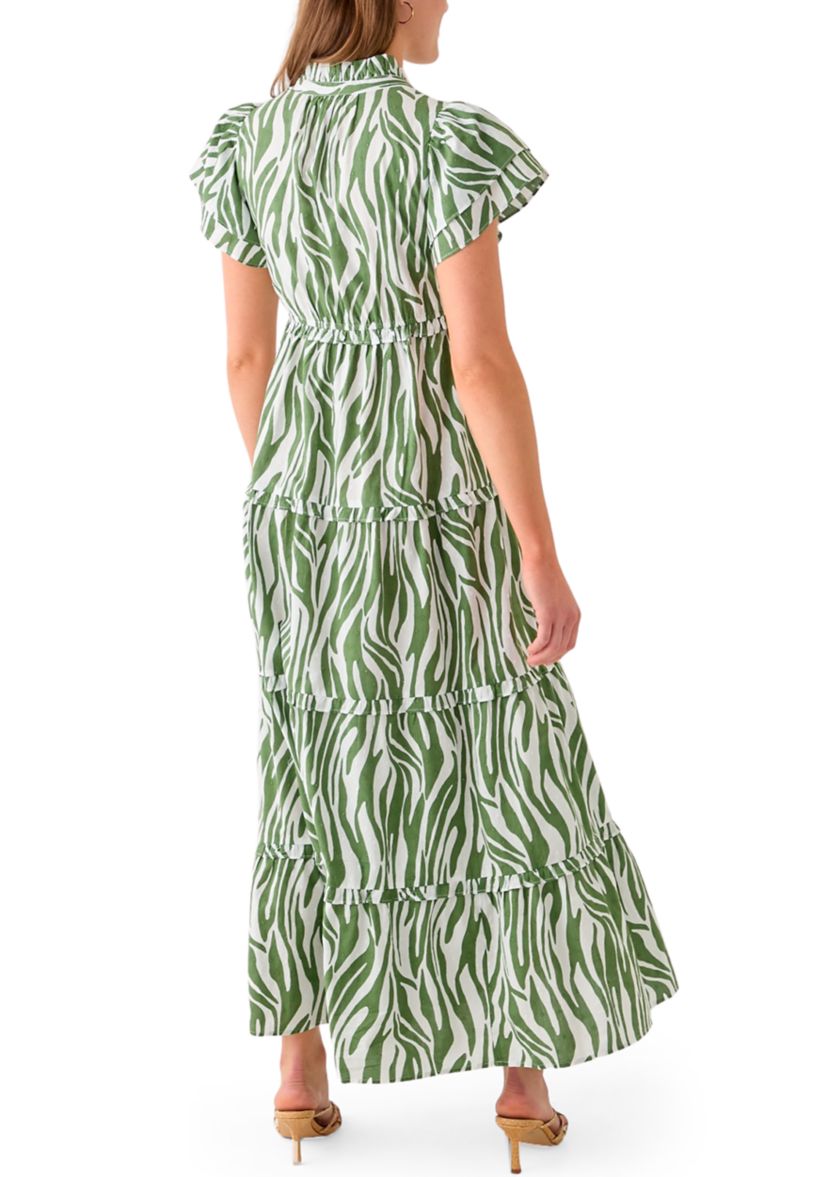 Womens Printed Flutter Sleeve Maxi Dress