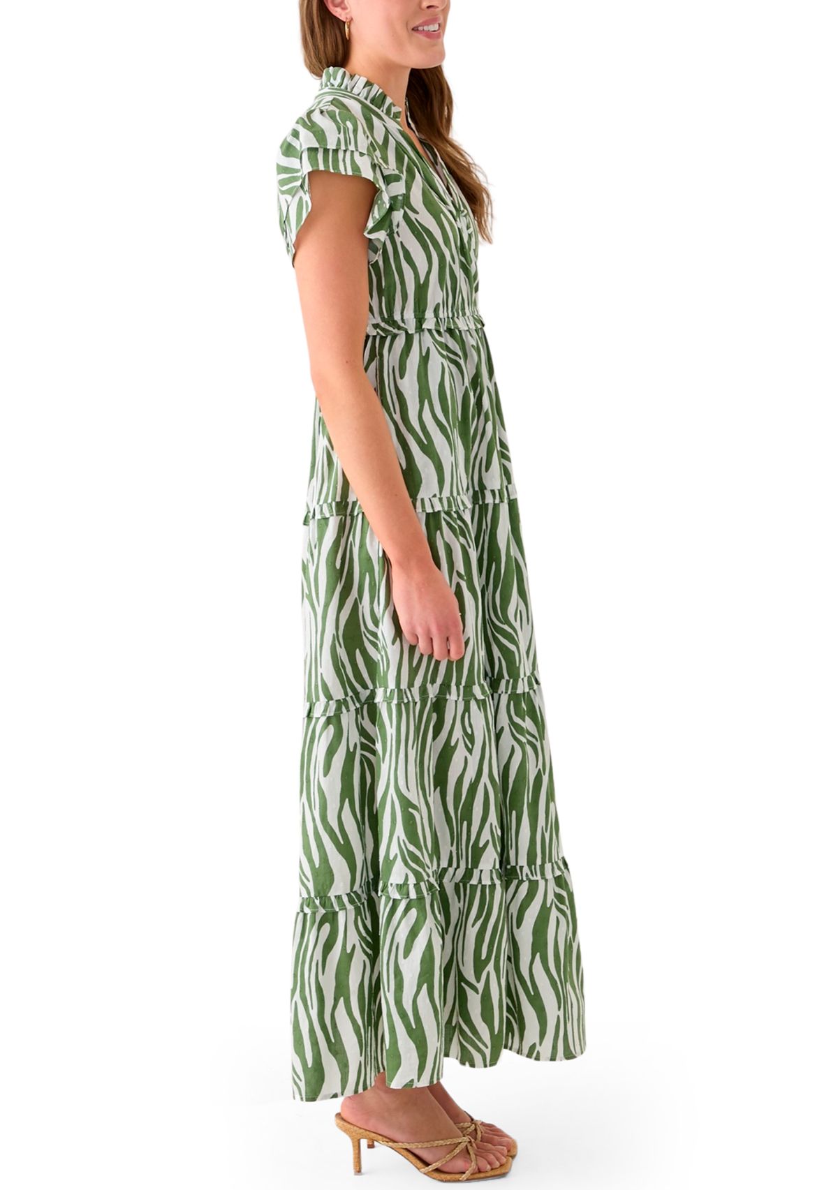 Womens Printed Flutter Sleeve Maxi Dress