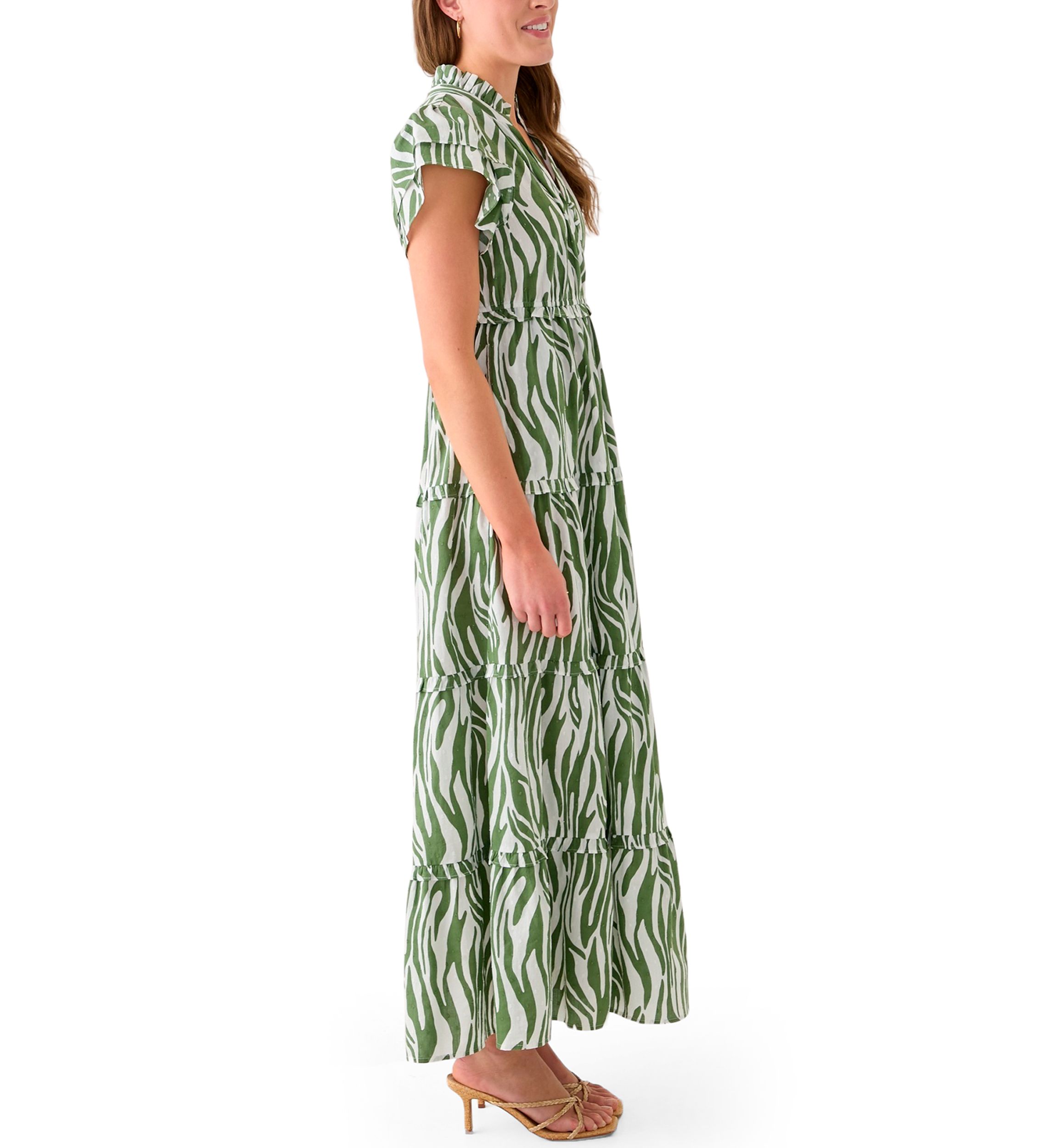 Womens Printed Flutter Sleeve Maxi Dress