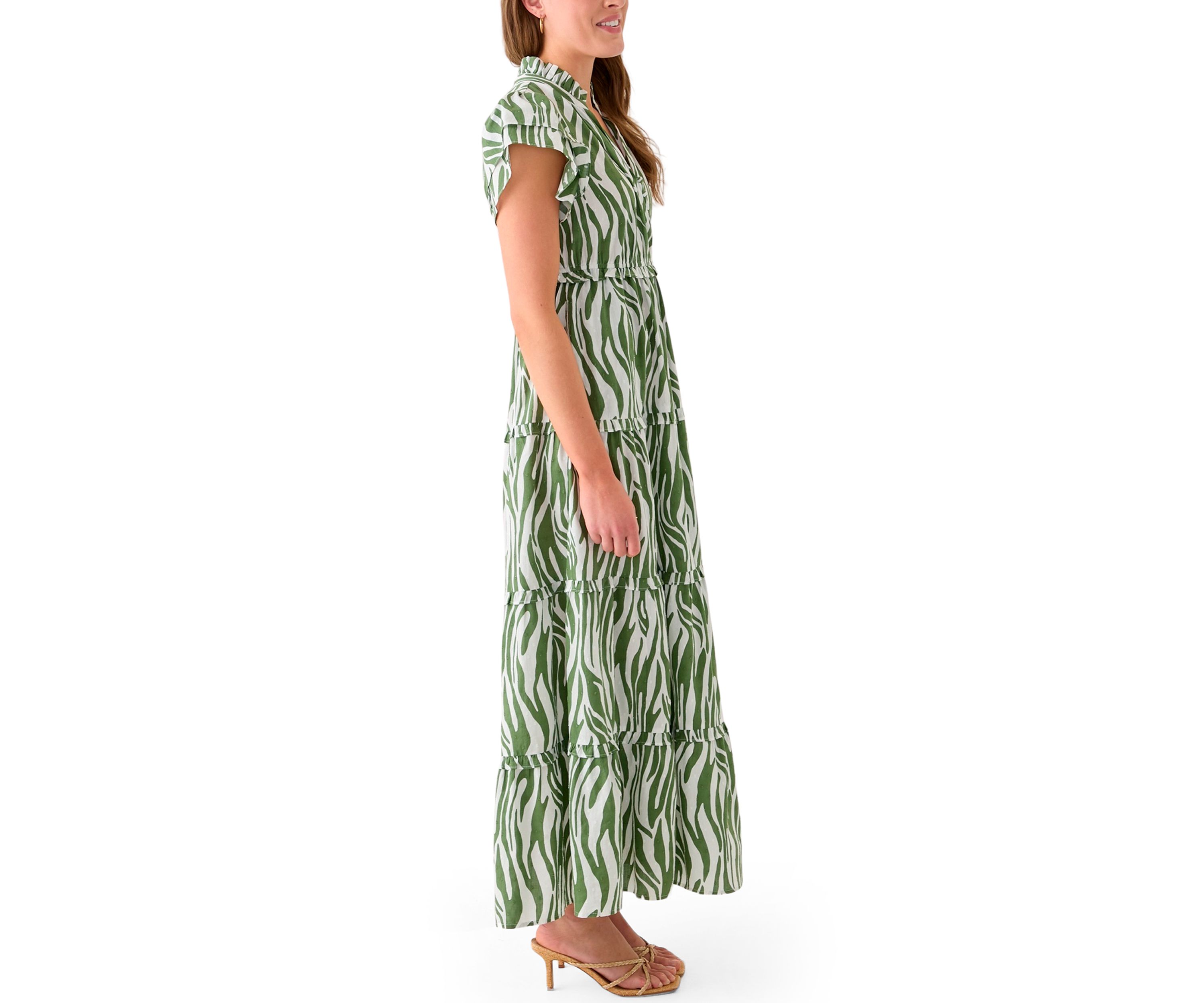 Womens Printed Flutter Sleeve Maxi Dress