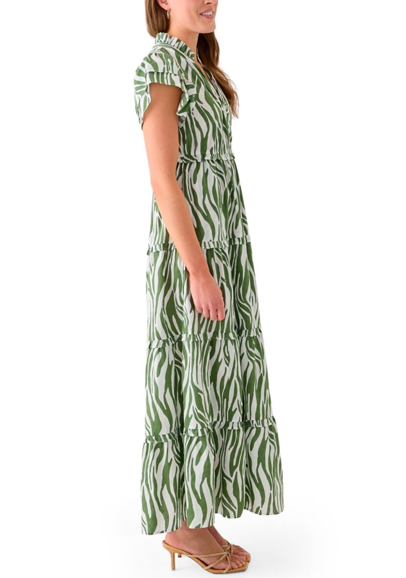 Womens Printed Flutter Sleeve Maxi Dress