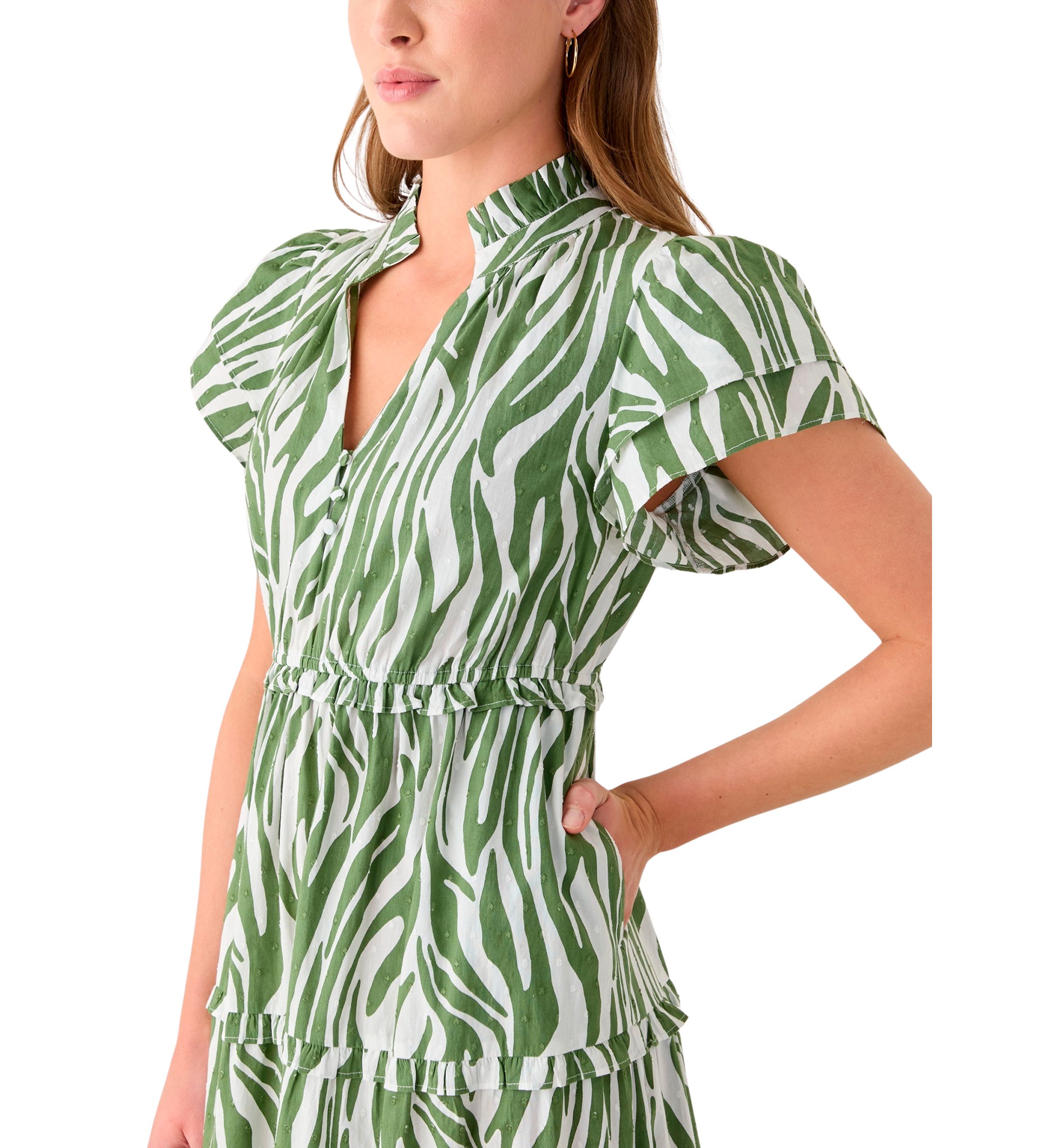 Womens Printed Flutter Sleeve Maxi Dress