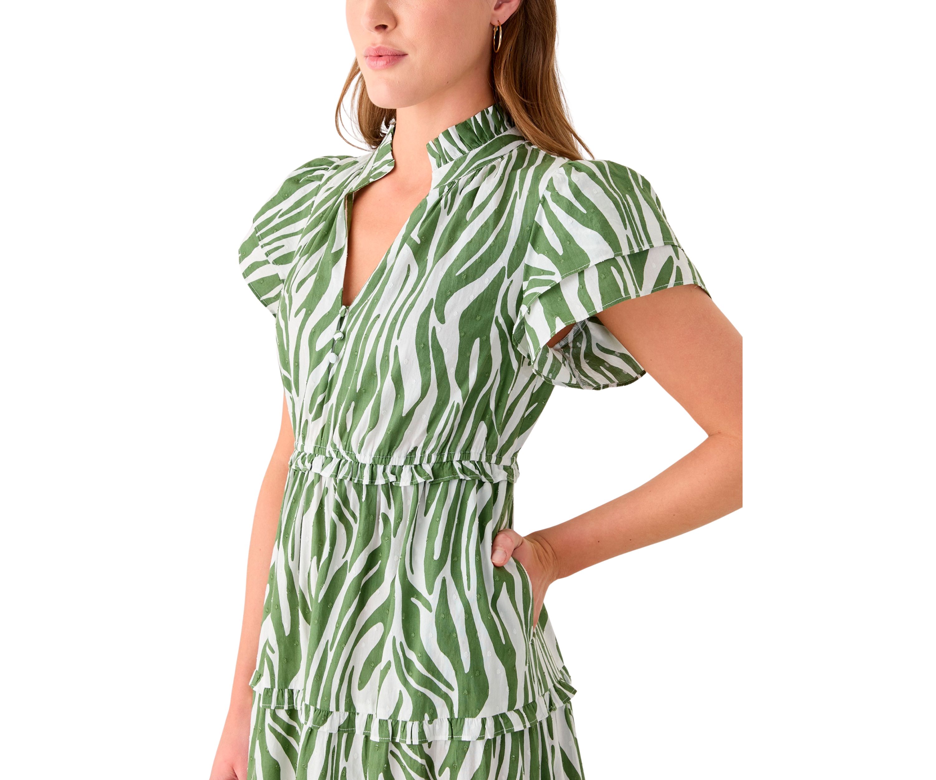 Womens Printed Flutter Sleeve Maxi Dress