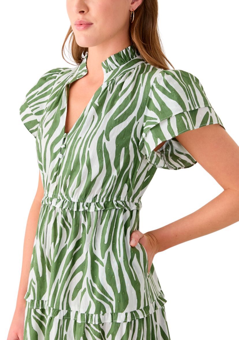 Womens Printed Flutter Sleeve Maxi Dress