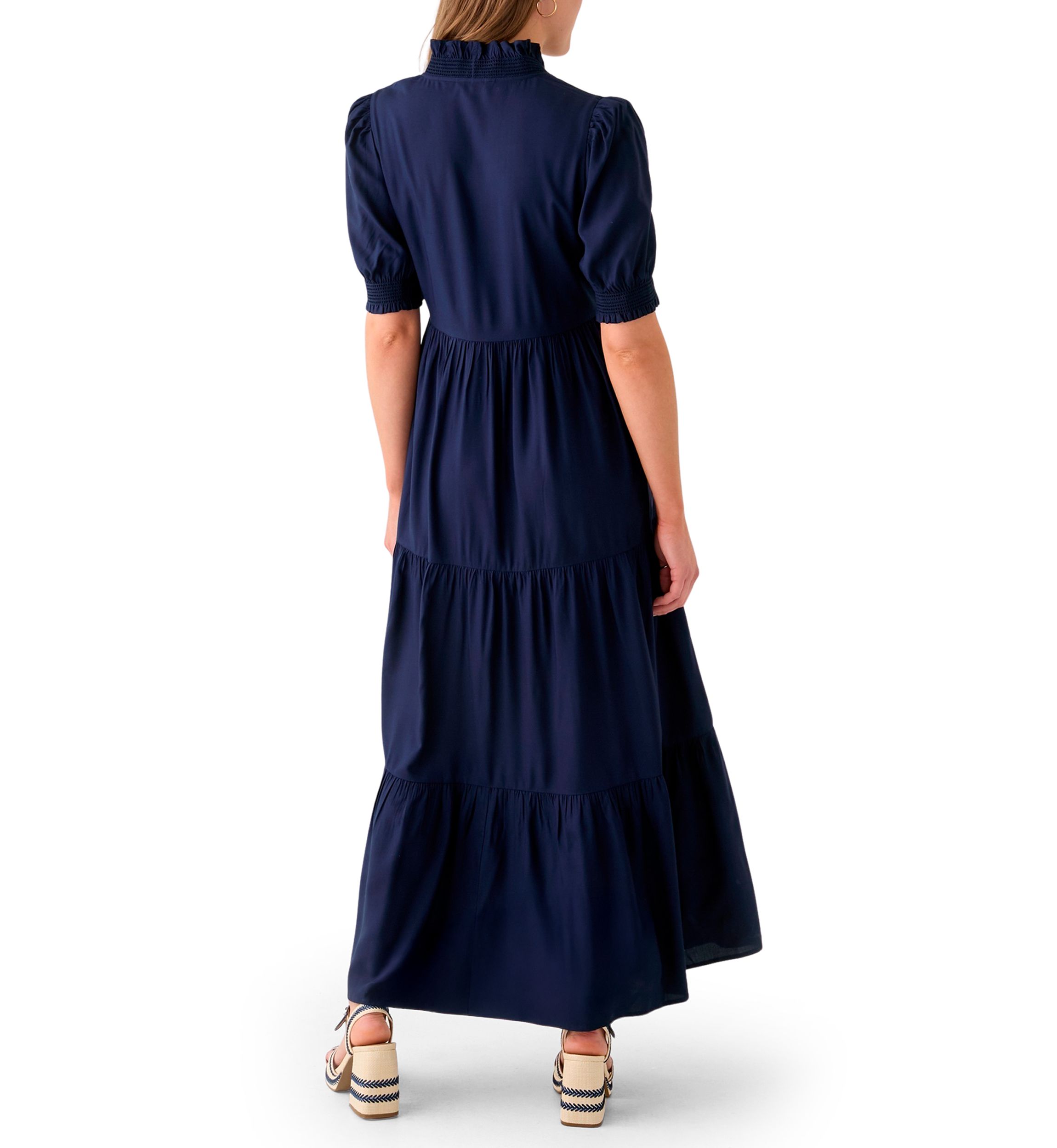 Womens Smocked Ruffle Neck Dress