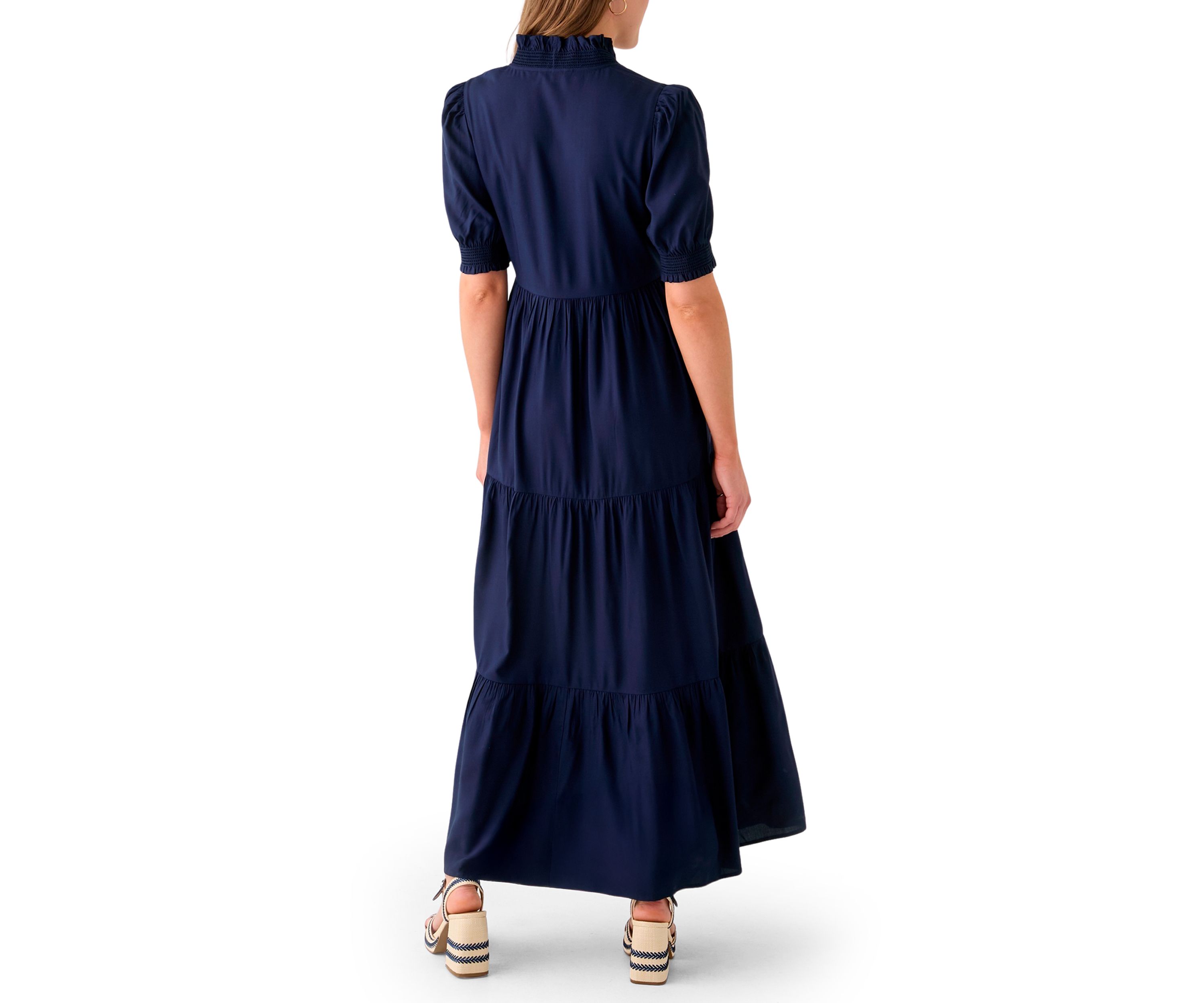 Womens Smocked Ruffle Neck Dress