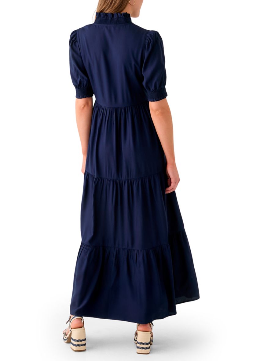 Womens Smocked Ruffle Neck Dress