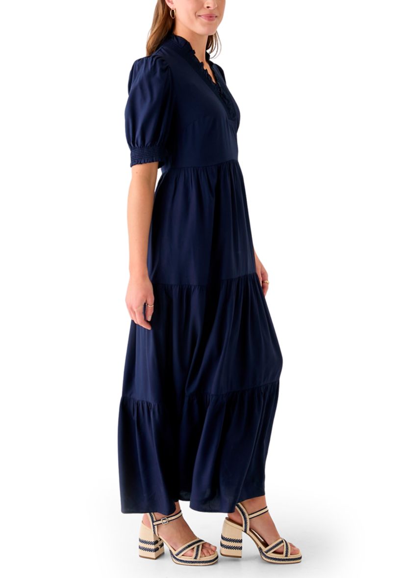 Womens Smocked Ruffle Neck Dress