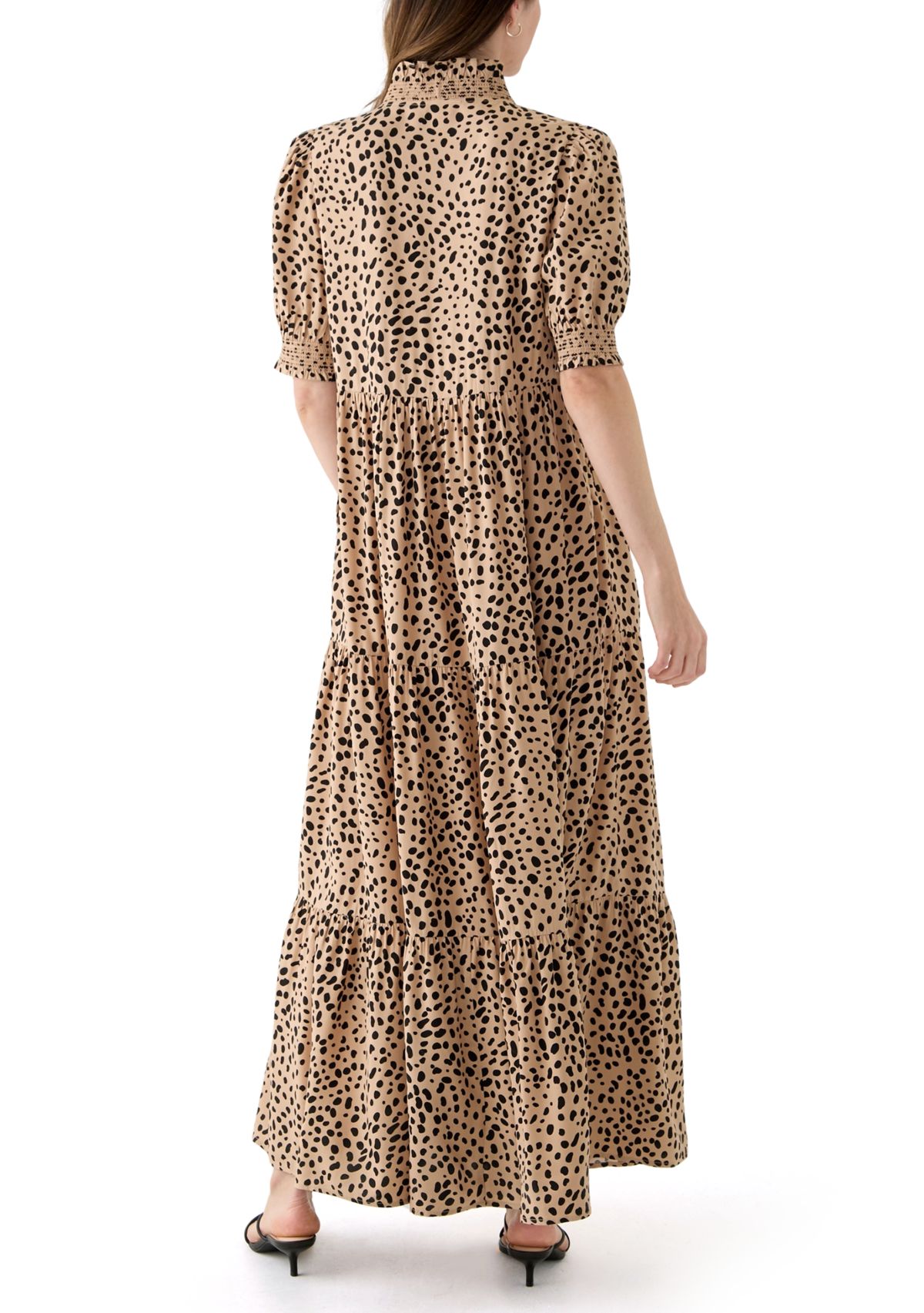 Womens Smocked Ruffle Printed Dress