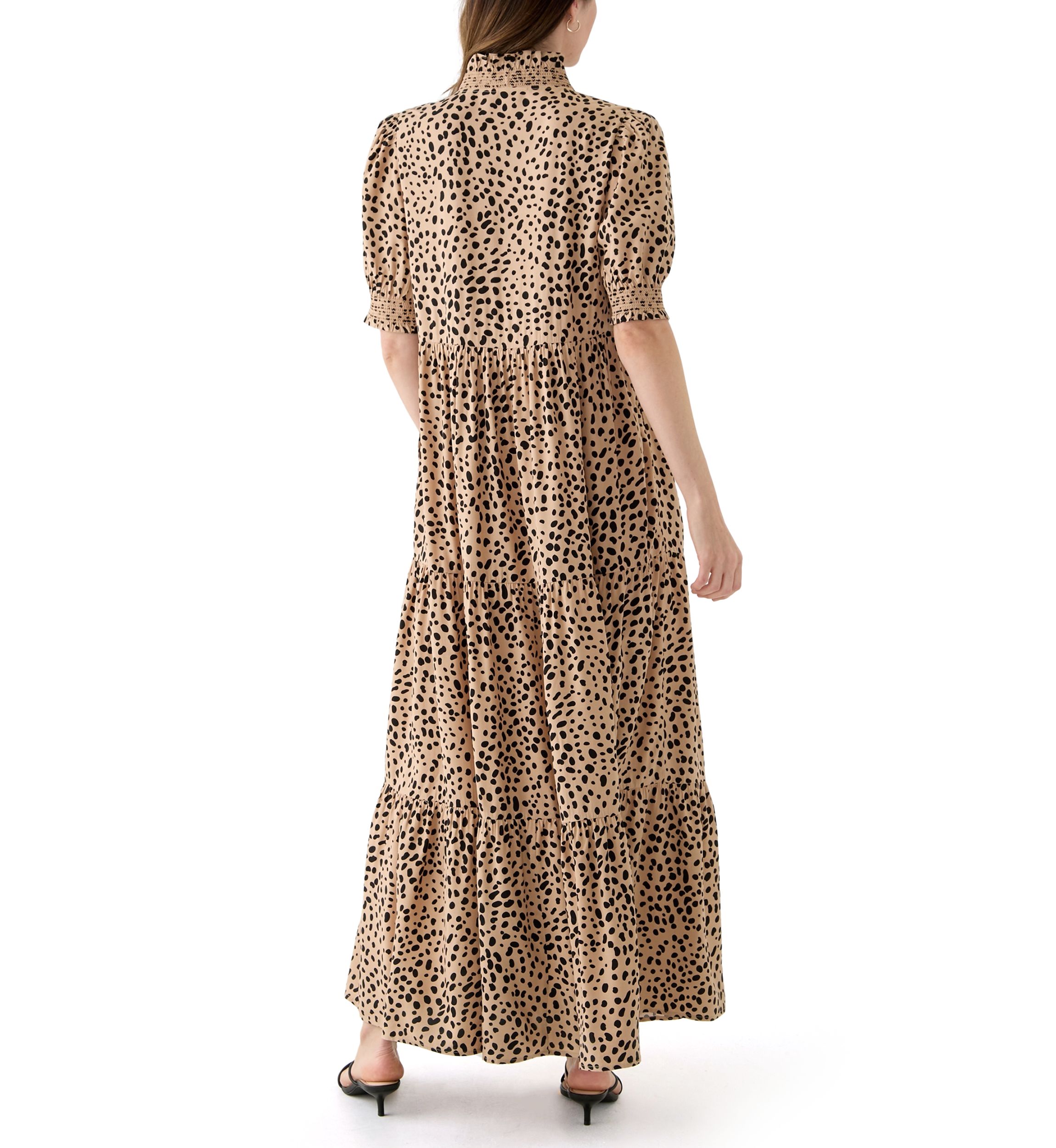 Womens Smocked Ruffle Printed Dress