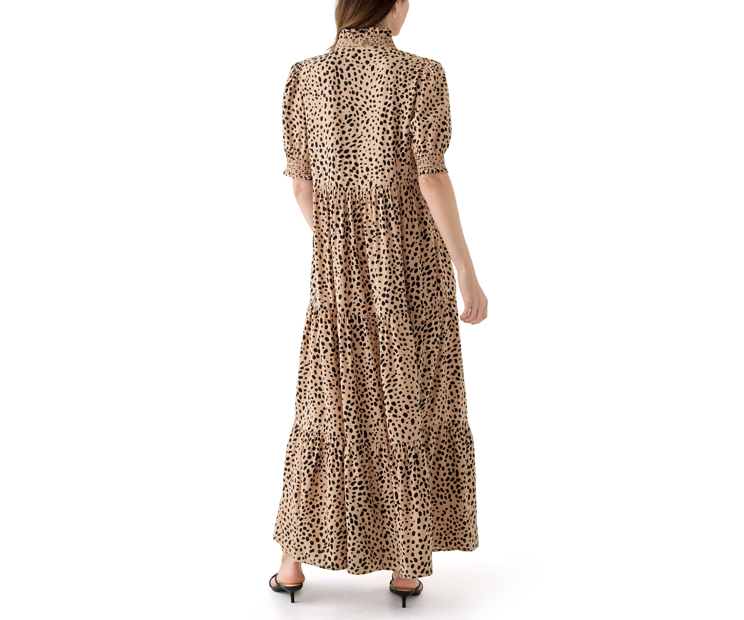 Womens Smocked Ruffle Printed Dress