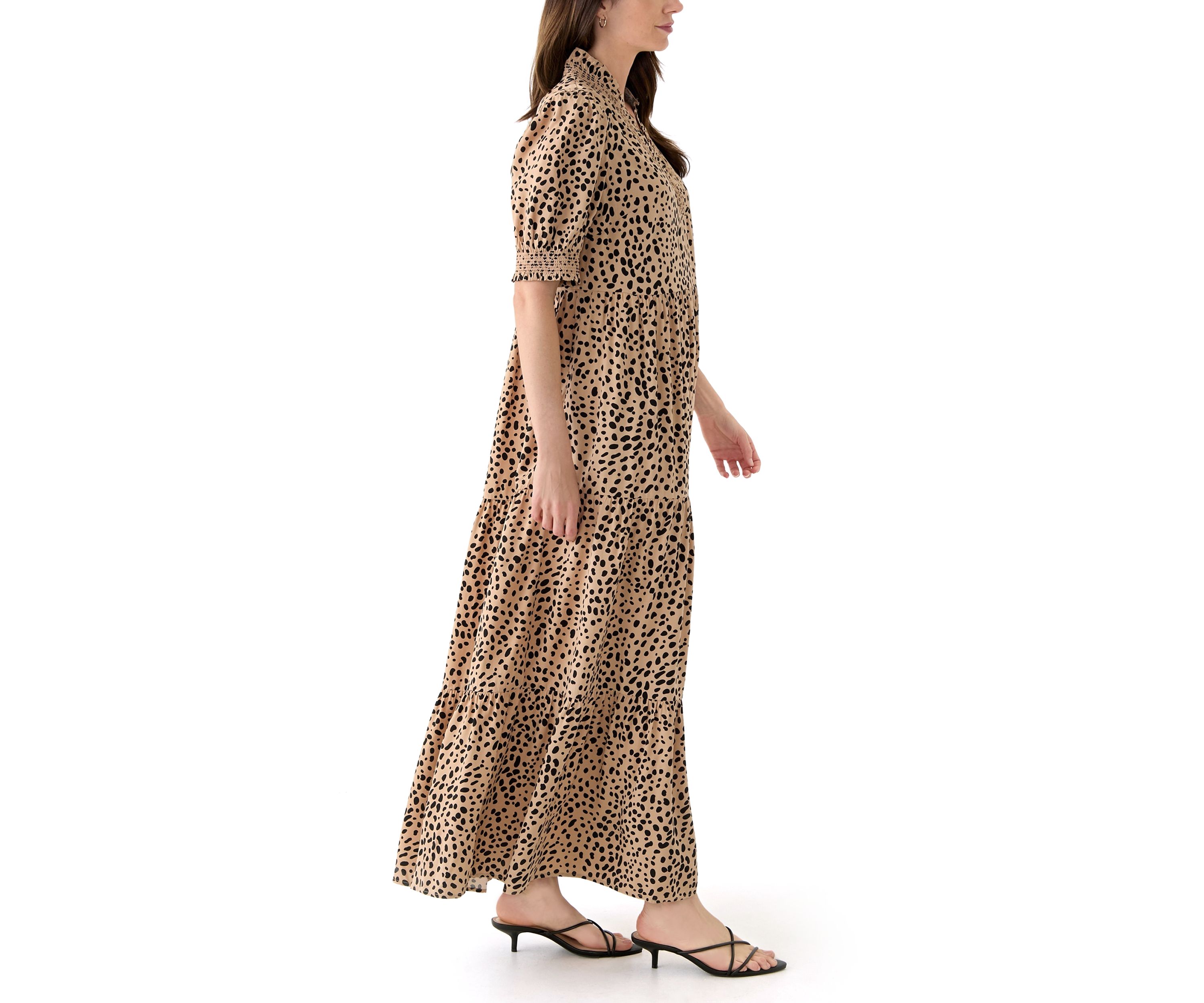 Womens Smocked Ruffle Printed Dress