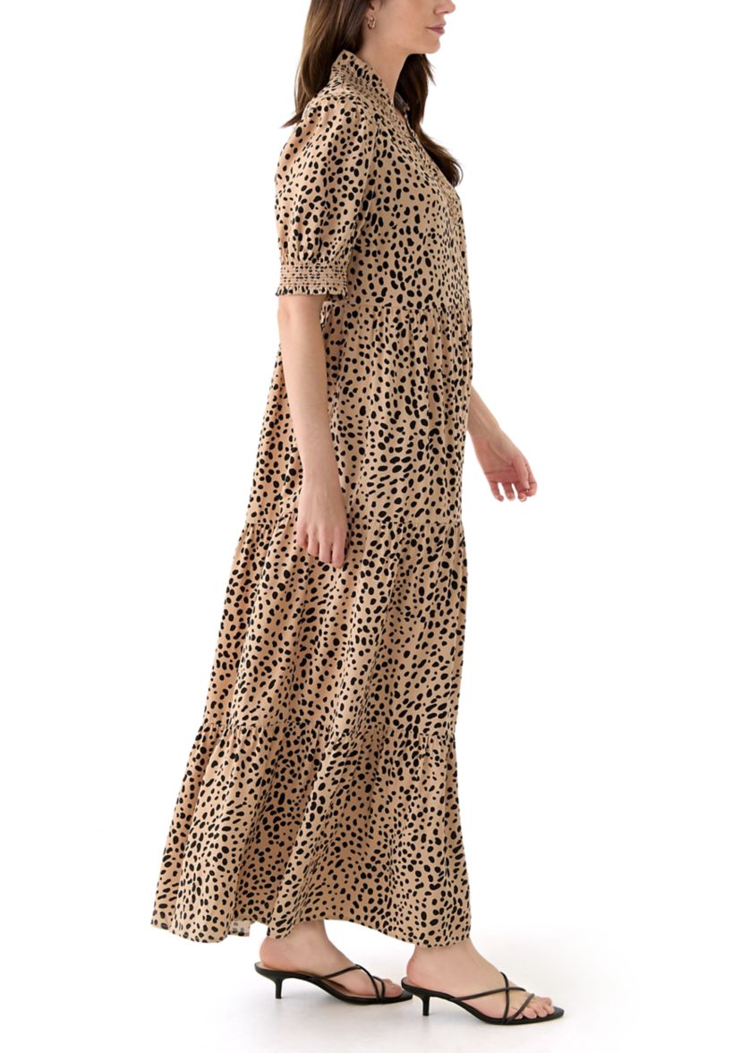 Womens Smocked Ruffle Printed Dress