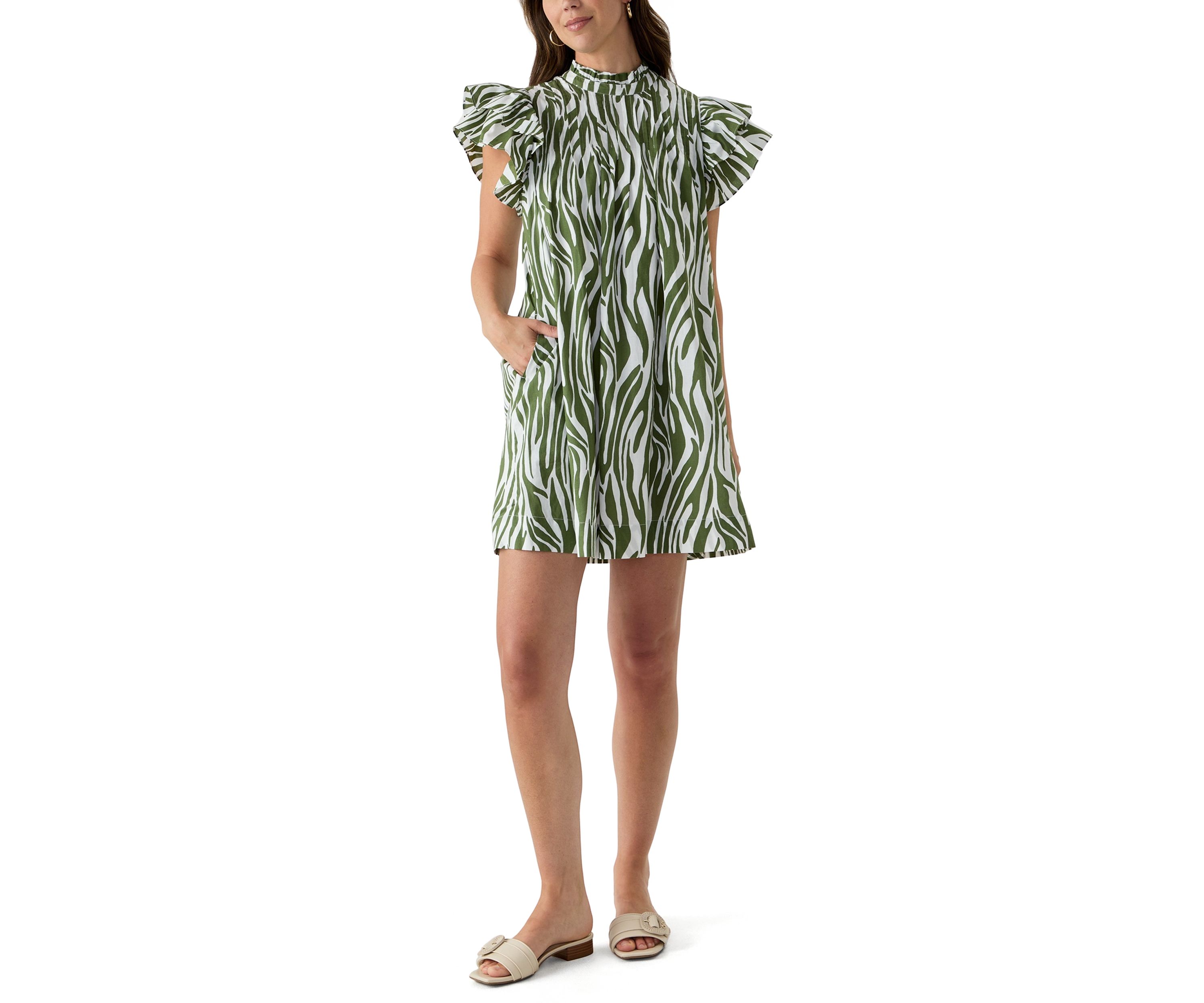 Womens Short Sleeve Printed Smocked Bib Dress