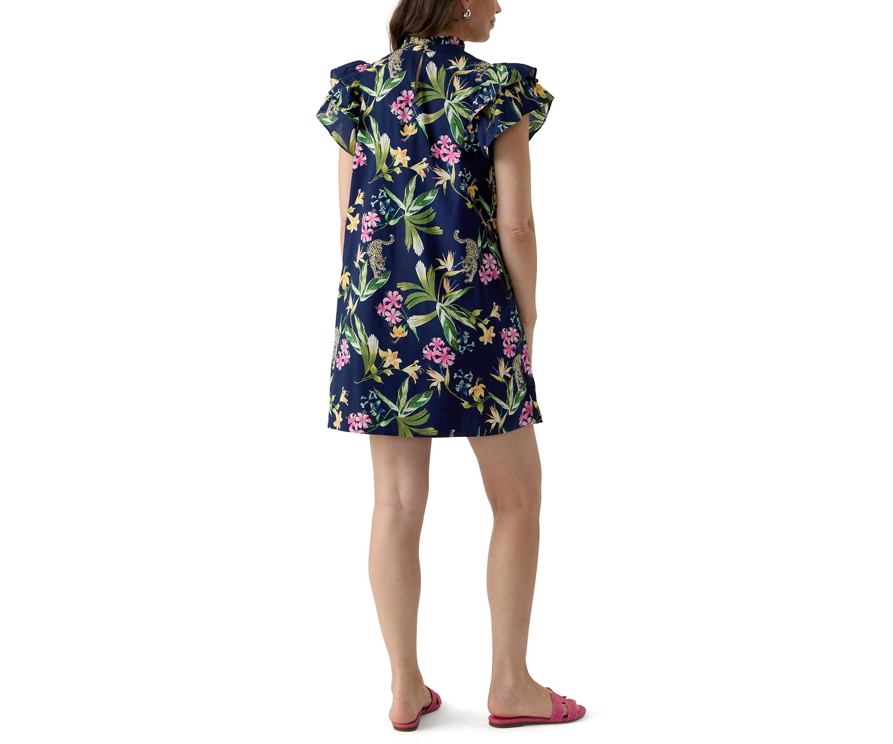 Womens Short Sleeve Printed Smocked Bib Dress