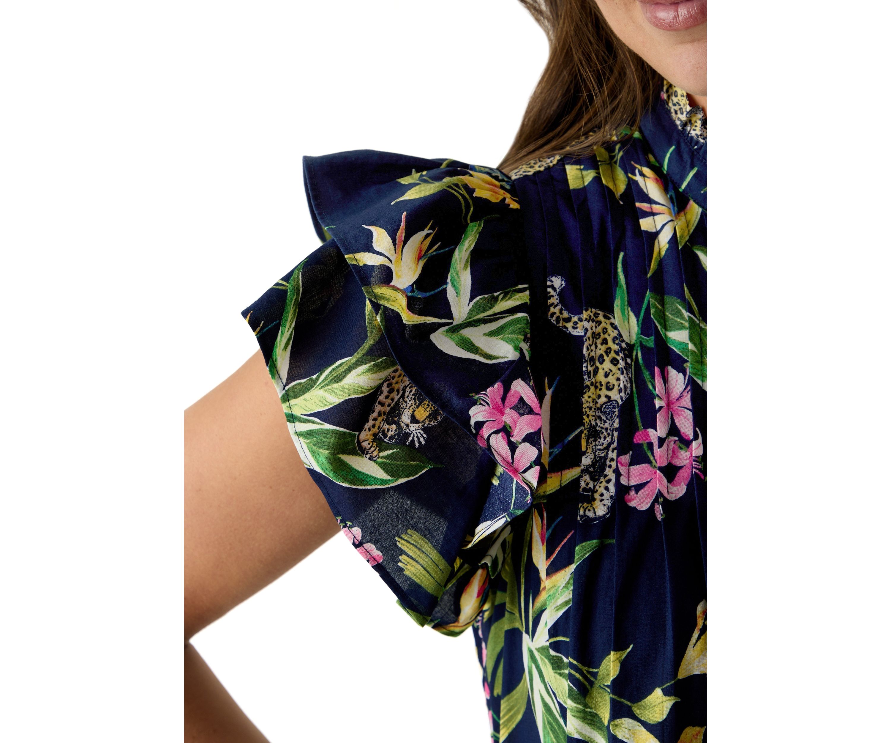 Womens Short Sleeve Printed Smocked Bib Dress