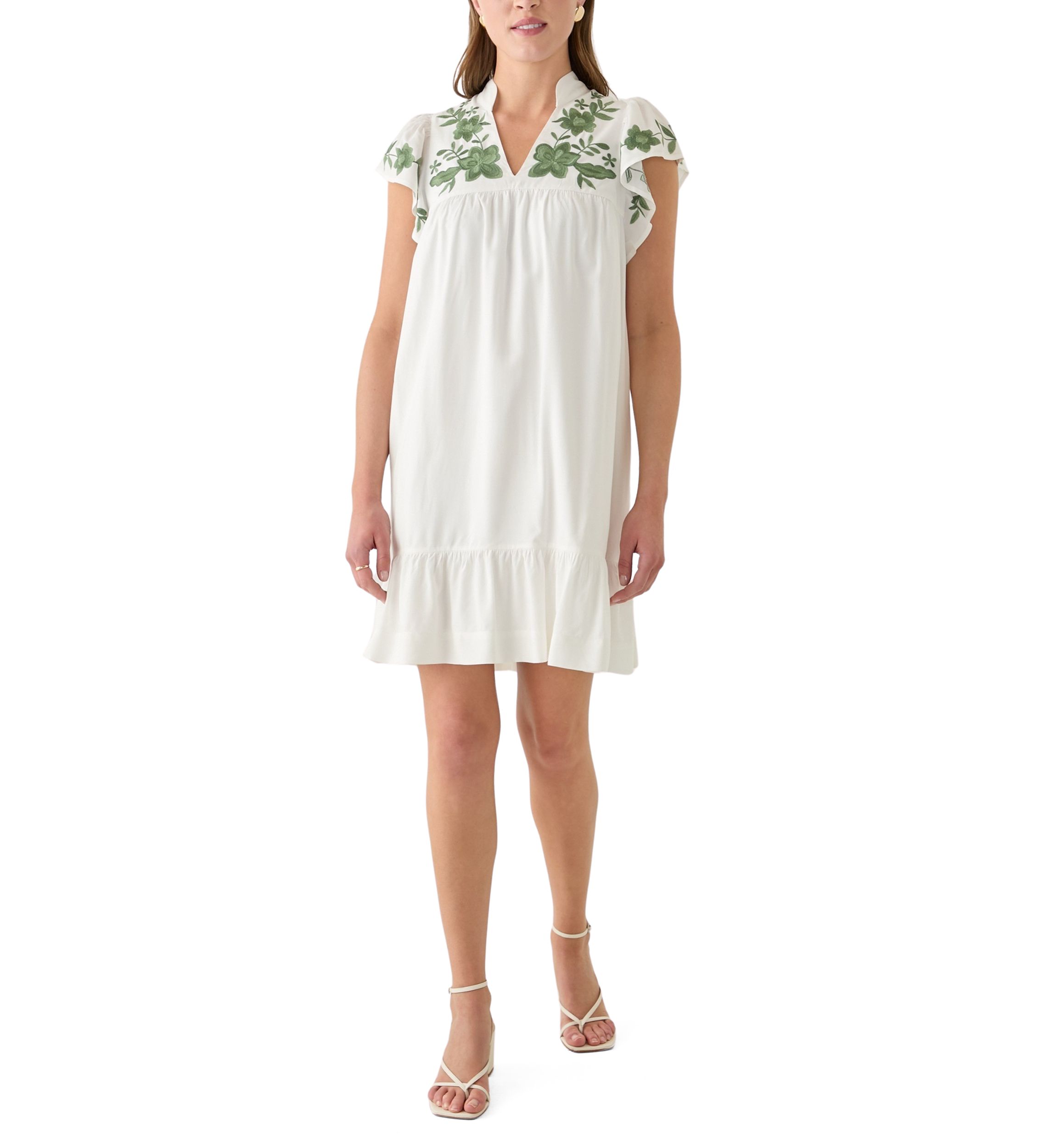 Womens Flutter Sleeve Embroidered Dress