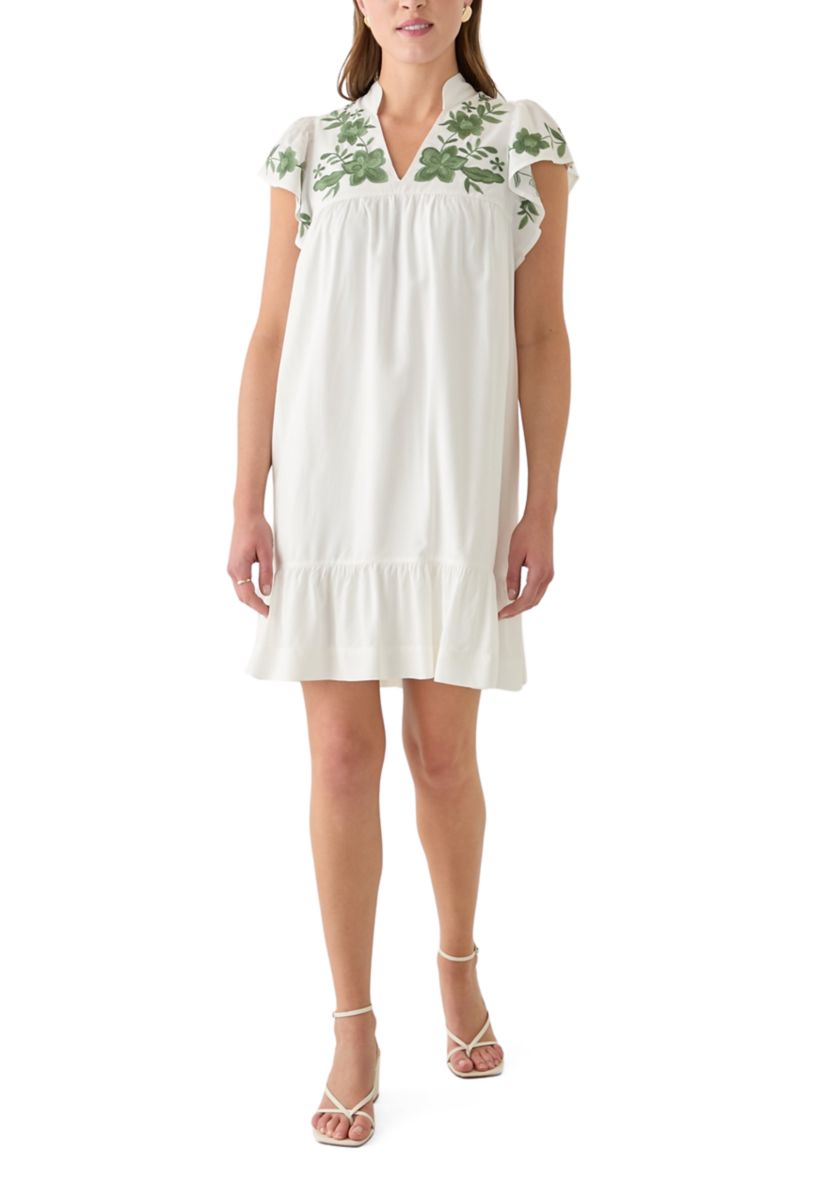 Womens Flutter Sleeve Embroidered Dress