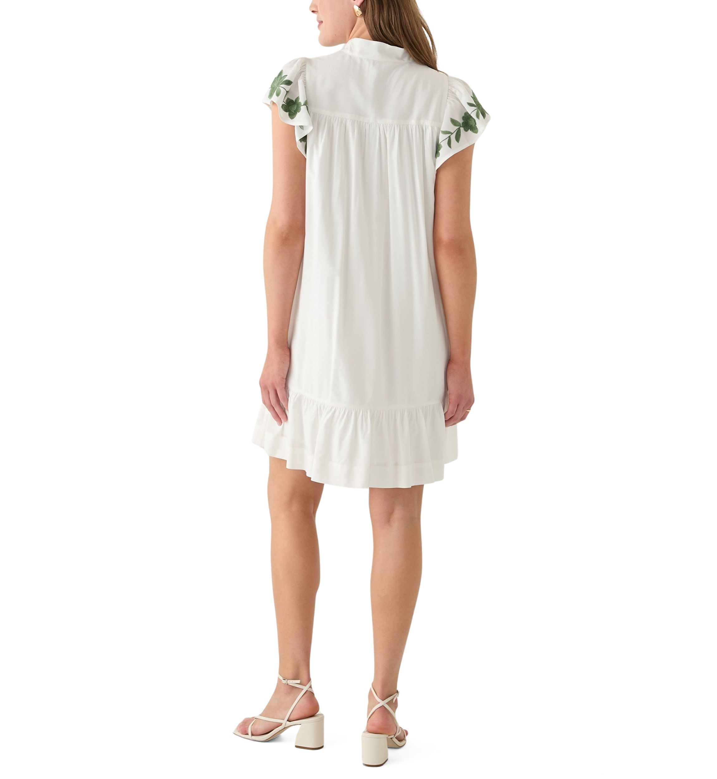 Womens Flutter Sleeve Embroidered Dress