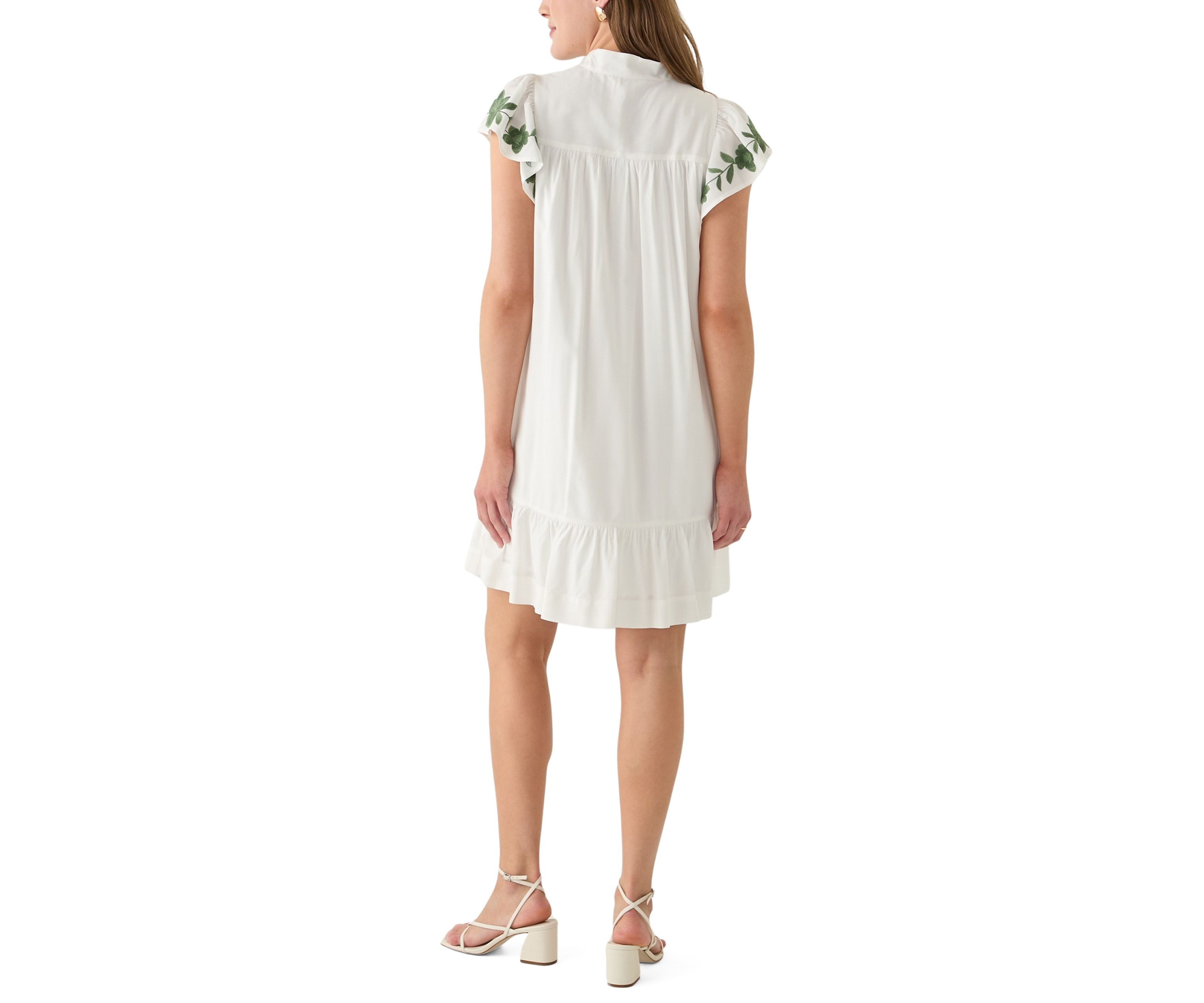 Womens Flutter Sleeve Embroidered Dress