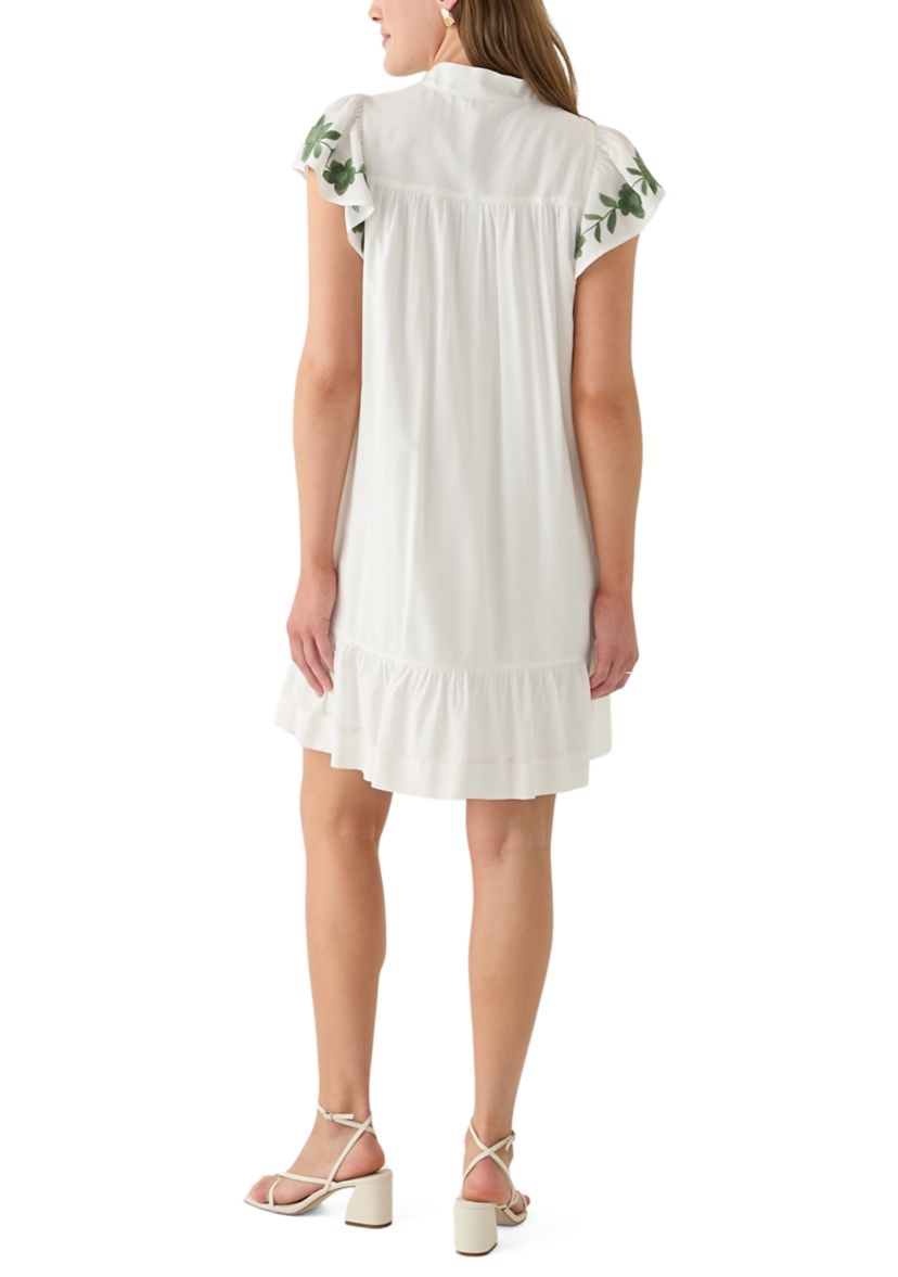 Womens Flutter Sleeve Embroidered Dress