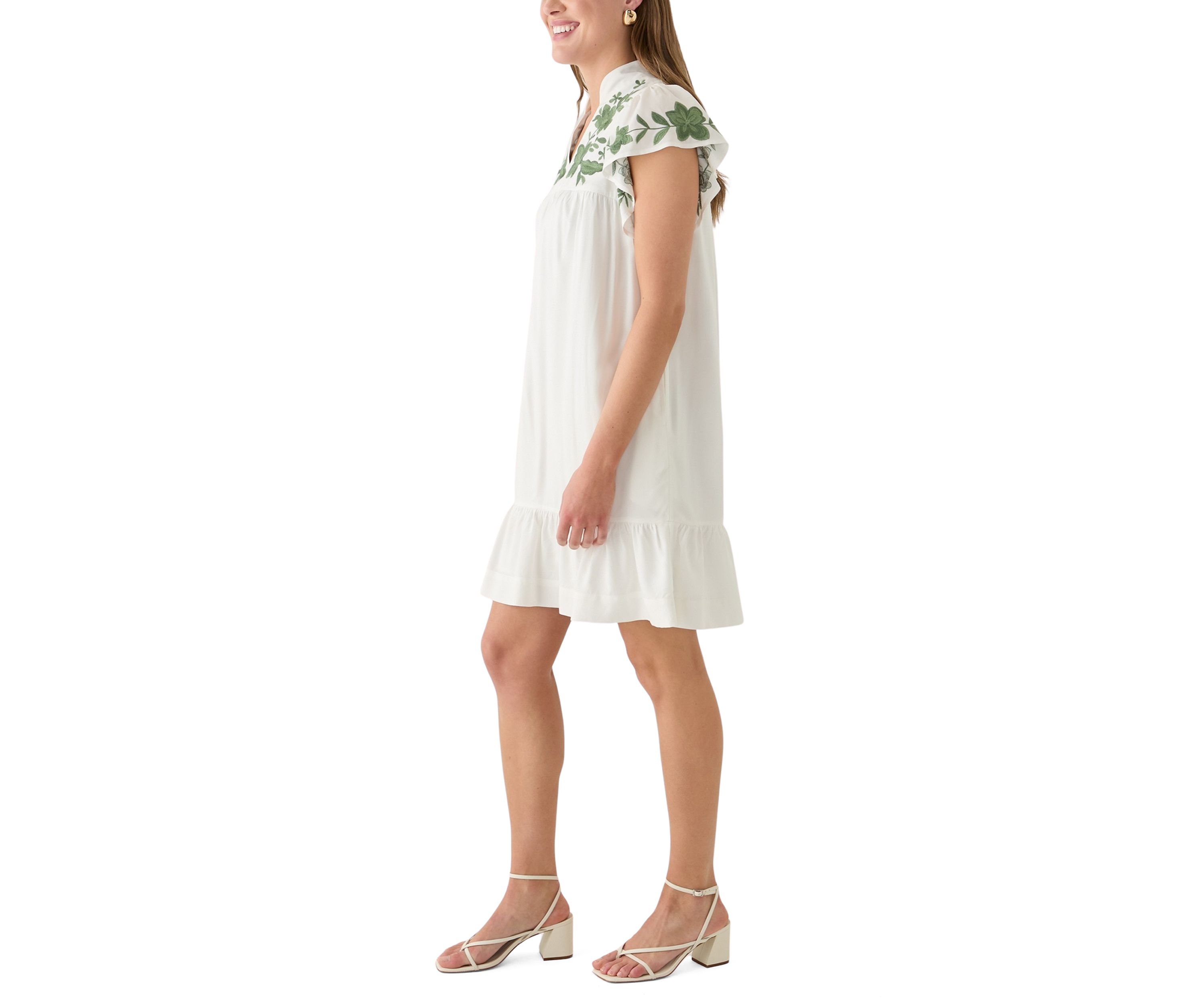 Womens Flutter Sleeve Embroidered Dress