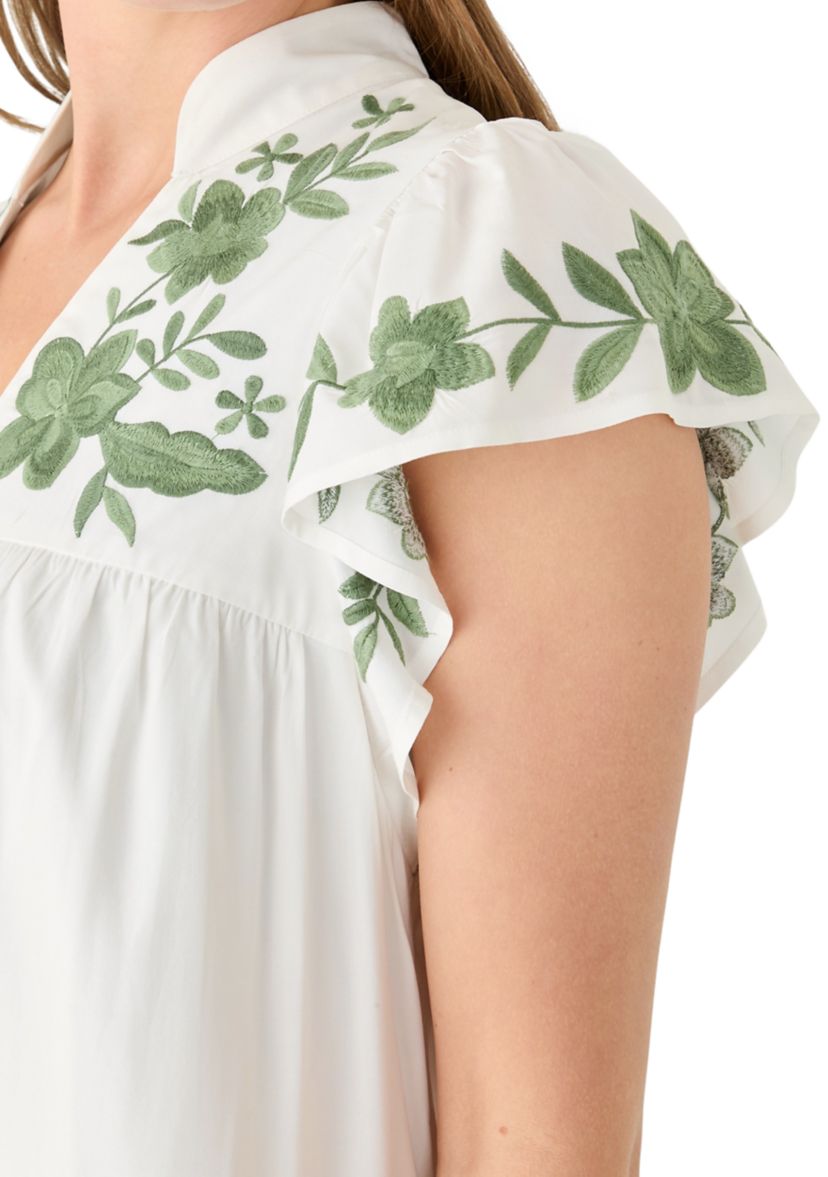 Womens Flutter Sleeve Embroidered Dress