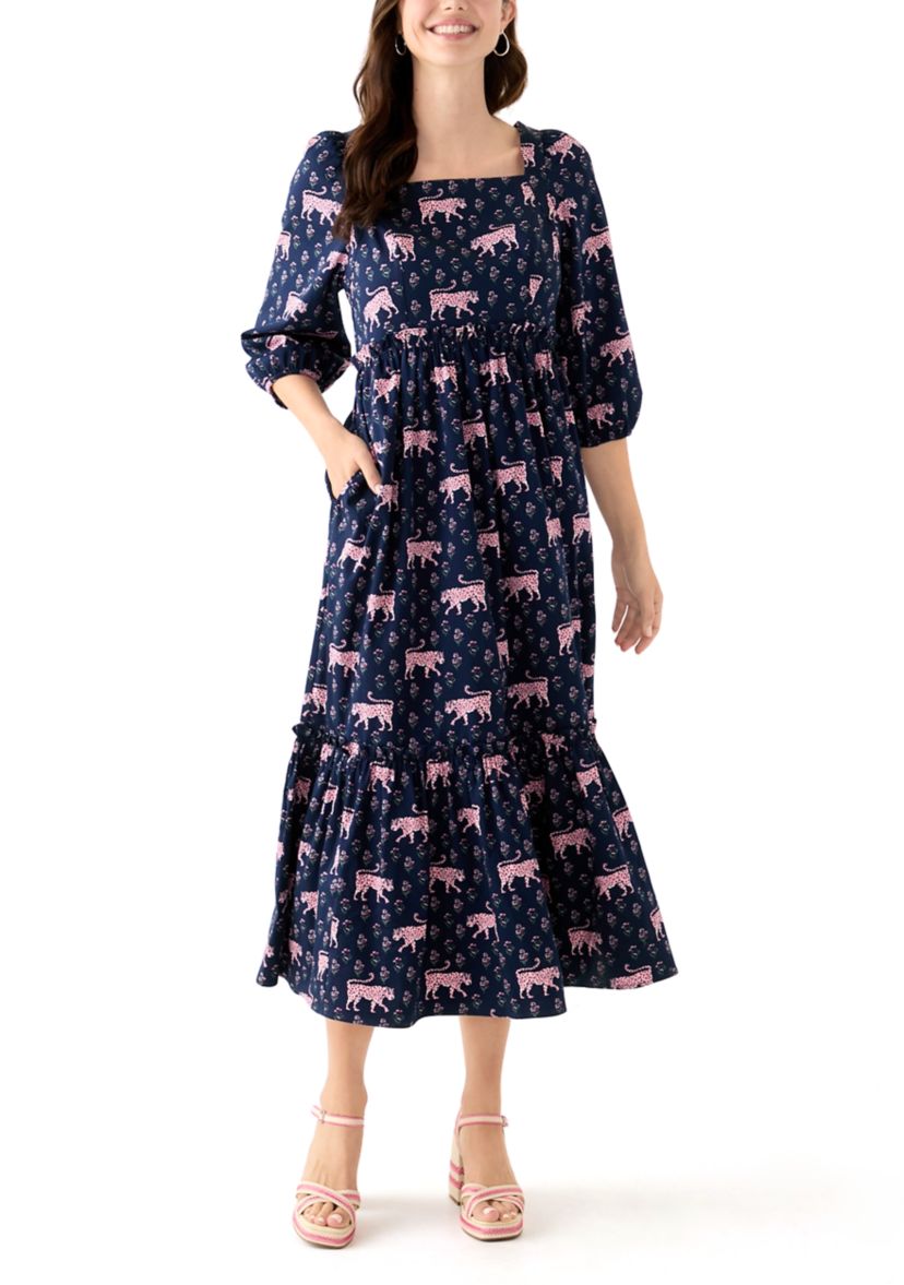 Womens 3/4 Sleeve Square Neck Maxi Dress