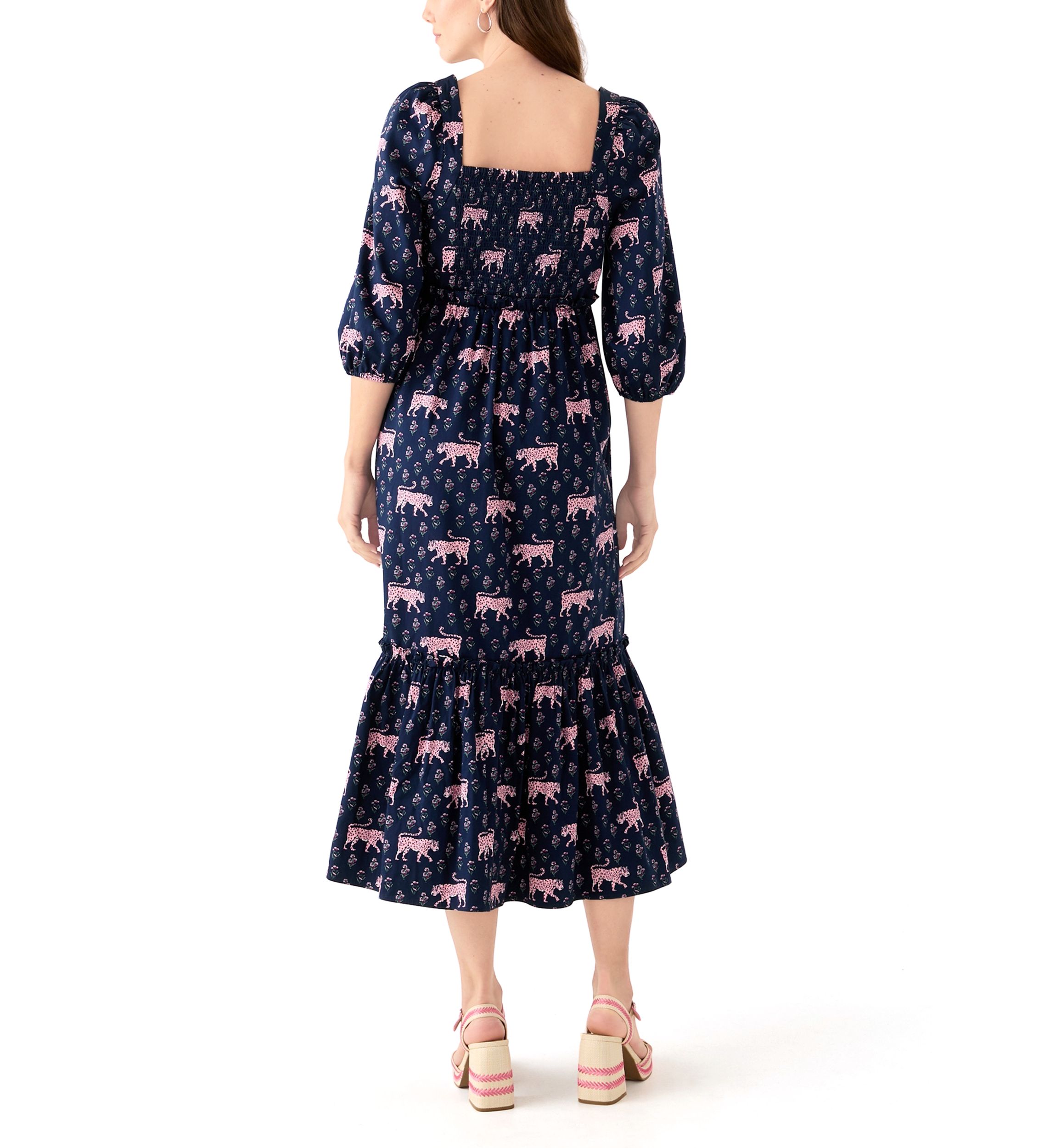 Womens 3/4 Sleeve Square Neck Maxi Dress